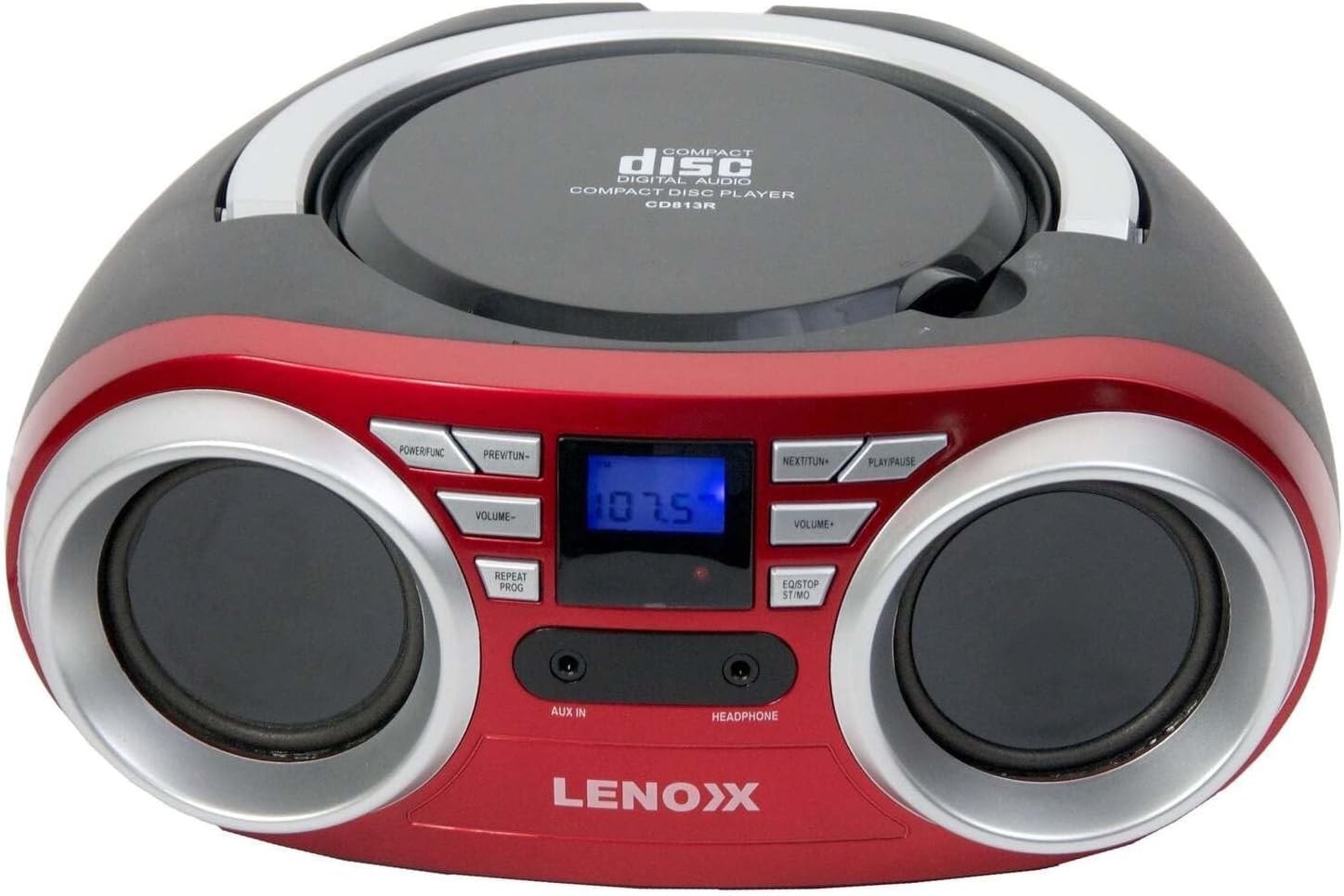 Lenoxx RED Portable CD Player with Radio and AUX Compatibility