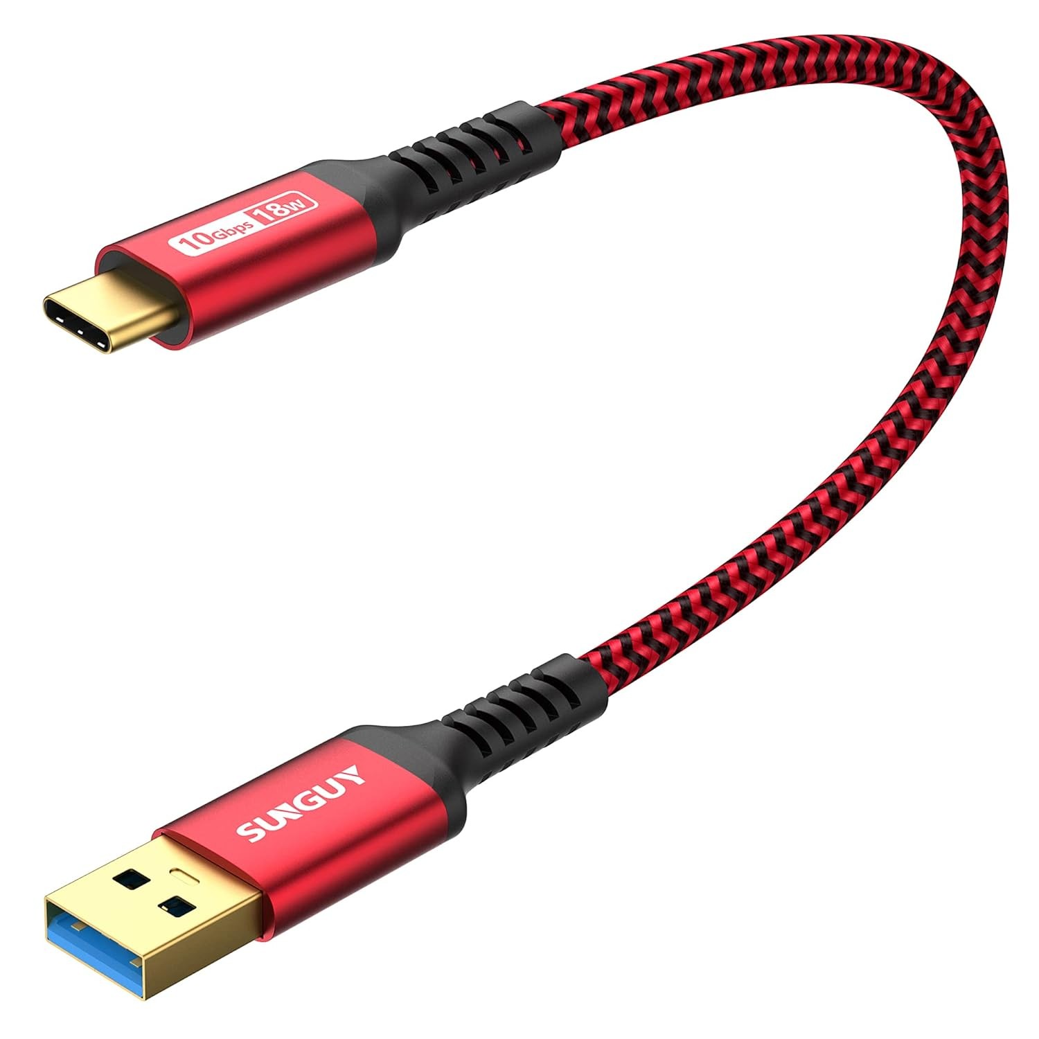 SUNGUY USB C 3.1 Gen 2 Cable 1FT/0.3M 10Gbps Highspeed Data Transfer USB a to C Android Auto Cable Short 18W Fast Charging Compatible with Samsung Galaxy S21 S20 S10 S10E Note 20, USB C External C SSD, Pixel and More（Red）