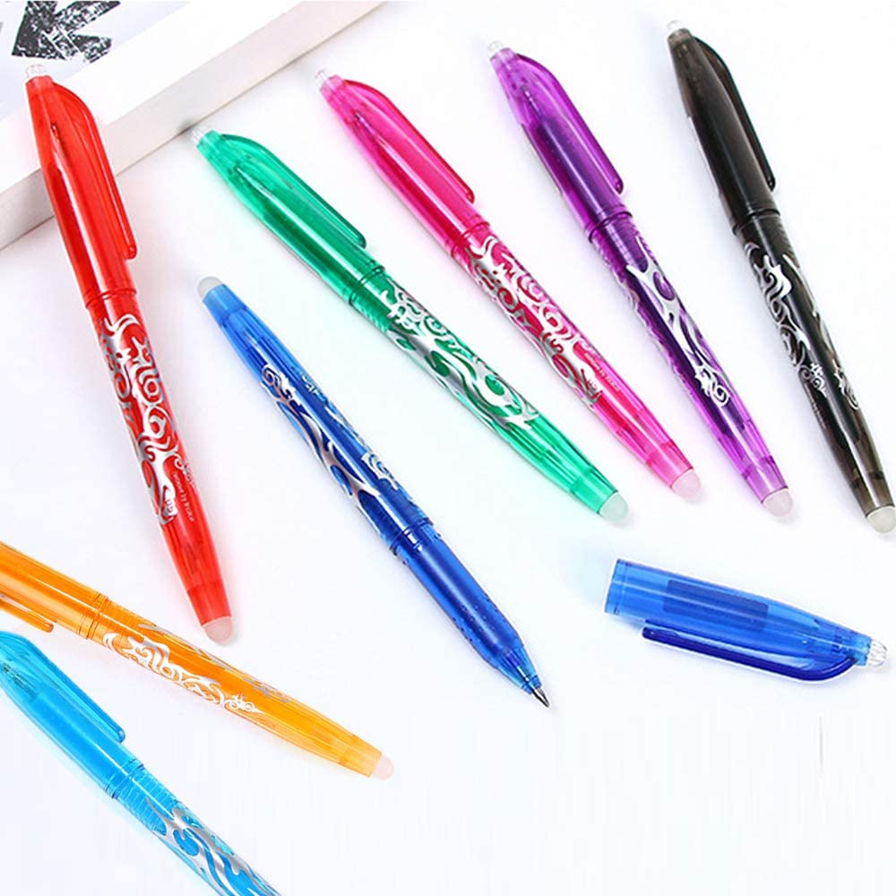 Erasable Gel Pens – Heat Erase Pens for Fabric,8 Pack Assorted Color Inks Pens & 8 Pen Refill,0.5Mm Fine Point Refillable Ball Pen Gel Ink Rollerball Pens Rocketbook Pens