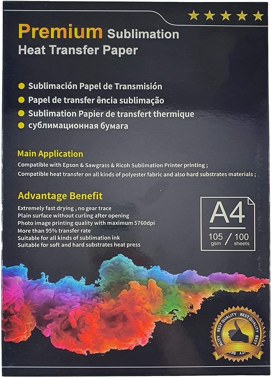 100 Sheets A4 Dye Sublimation Paper 105Gsm for Ricoh Sawgrass Epson Printer Heat Transfer