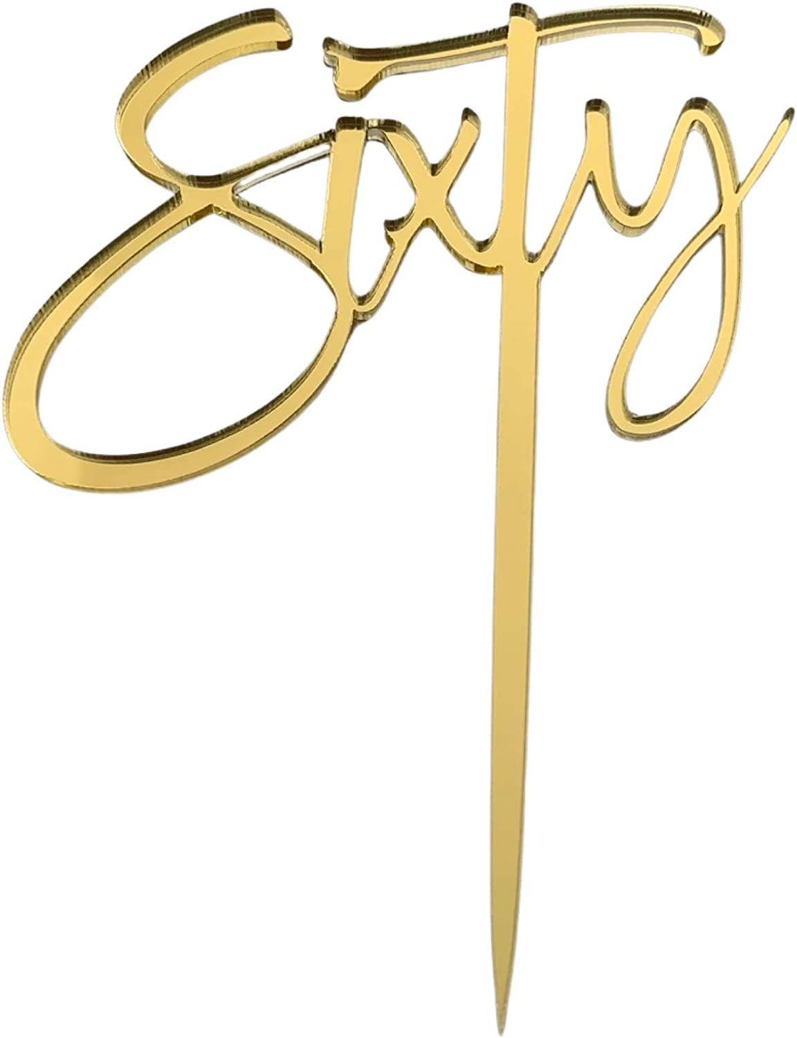 Sixty Sleek Acrylic Gold Mirror 60Th Birthday Cake Topper