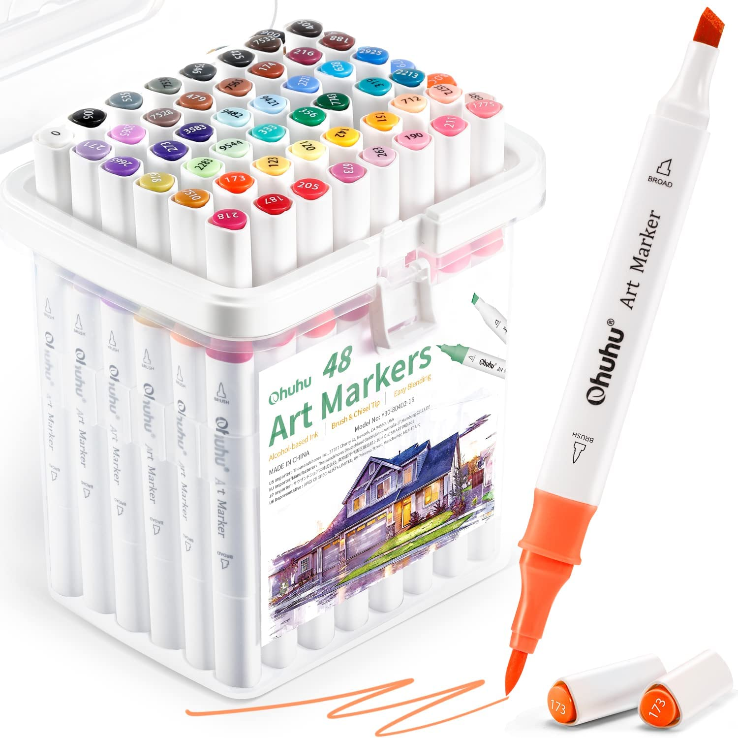 Ohuhu Alcohol-Based Markers Brush Tip: Double Tipped Art Marker Set for  Kids Artists Adults Coloring Drawing Sketch Architectural Design - Brush  Chisel Dual Tip - 48 Colors with Marker Storage Box