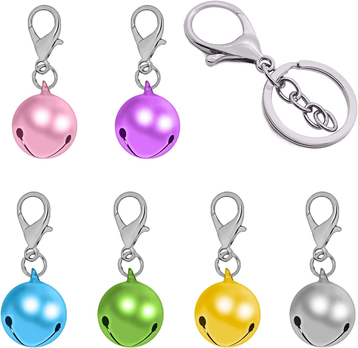 Aoche Pet Bells for Dog Cat Collar 6 Pack,Charm Pet Pendant Accessories With1 Pack Stainless Steel Keychain