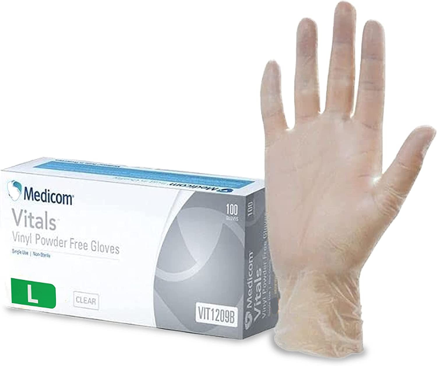 Medicom Vitals Vinyl Disposable Gloves – 100 Count – Large- Transparent Clear Gloves, 100% Latex Free Work Gloves, Multipurpose Powder Free Gloves