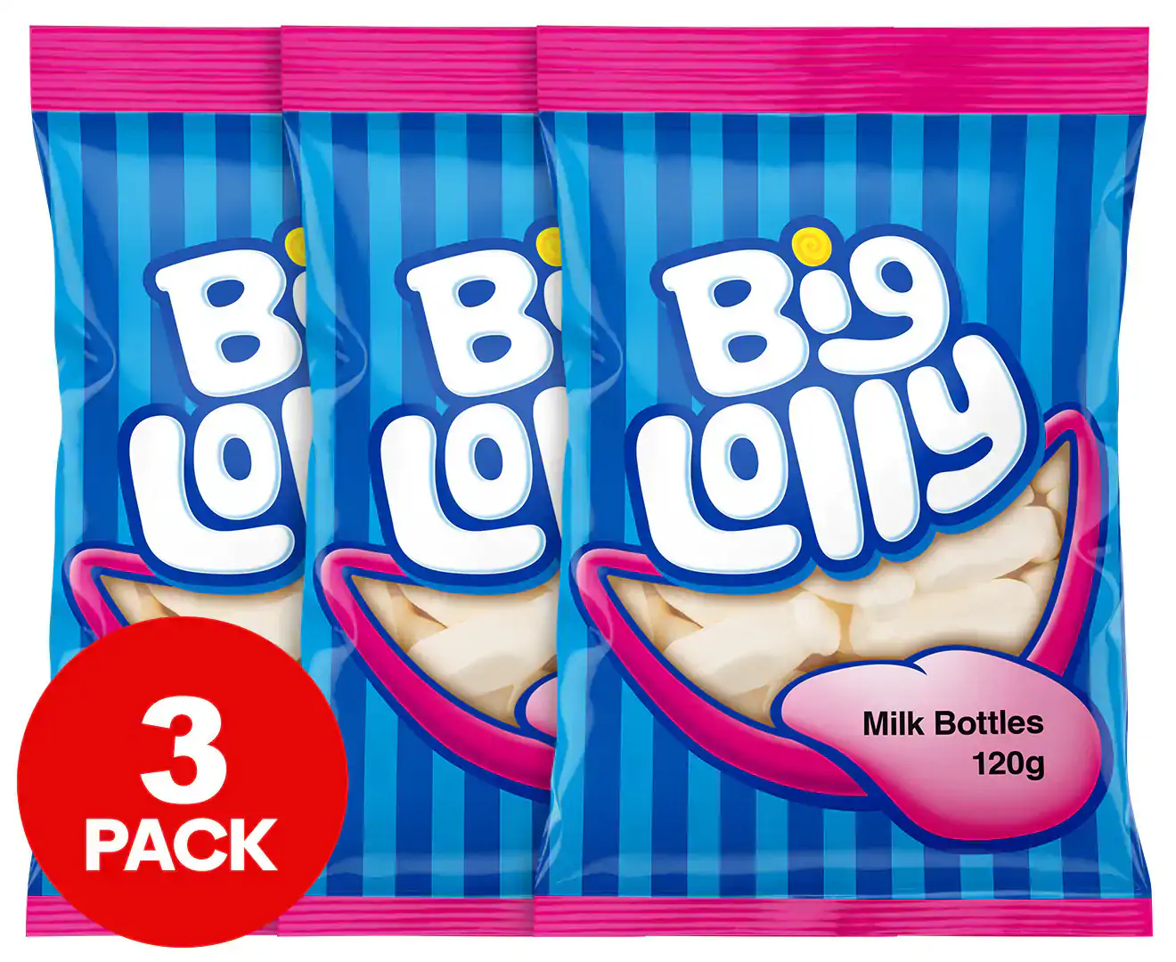 3 X Big Lolly Milk Bottles 120G