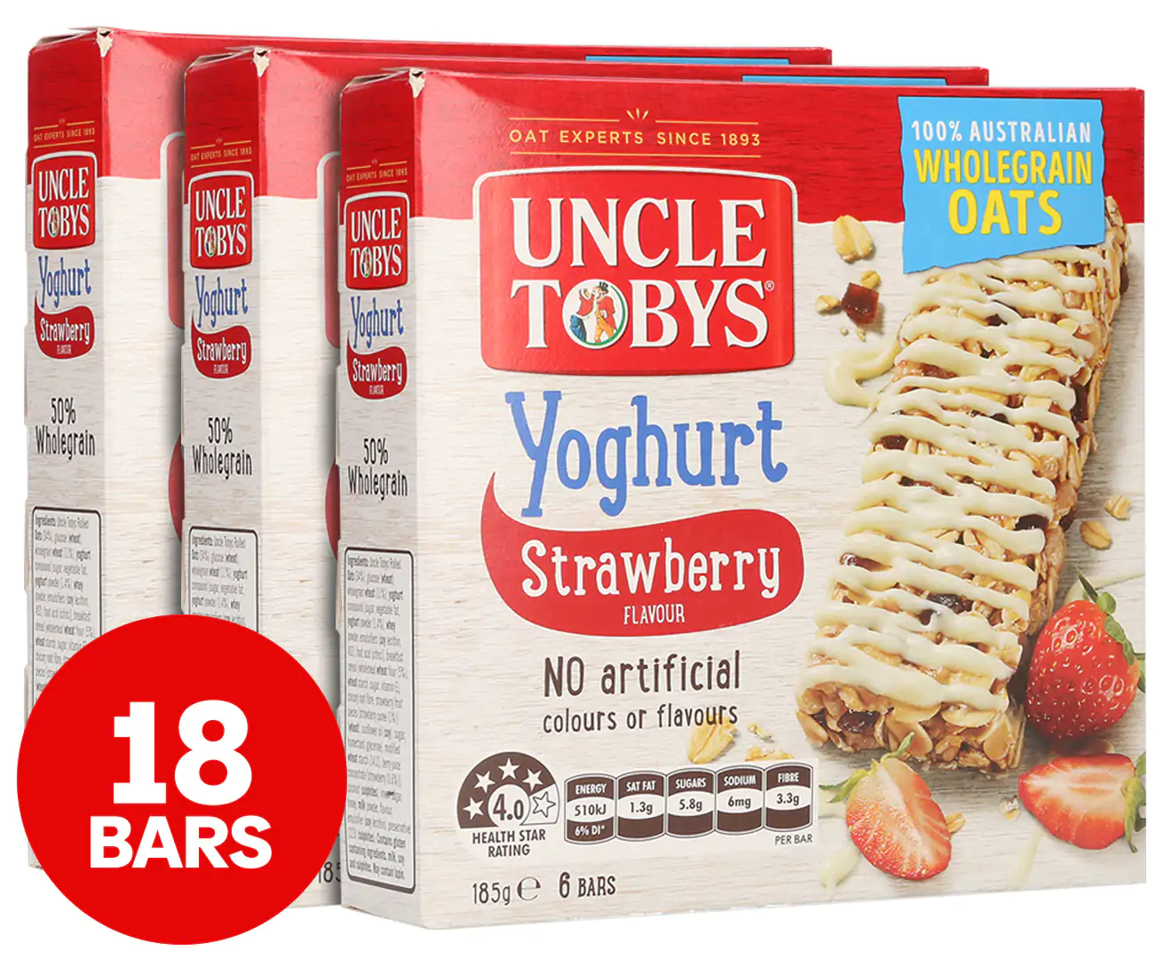 3 X 6Pk Uncle Tobys Yoghurt Muesli Bars Strawberry 185G