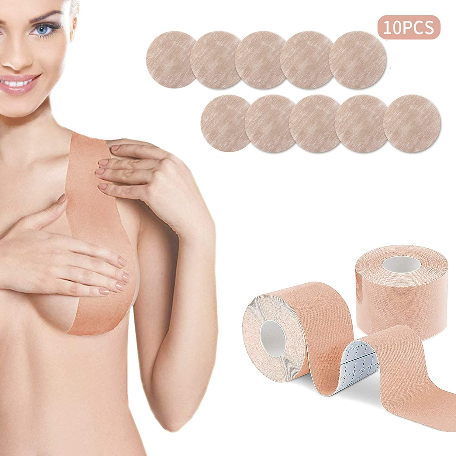 Bye Bra Breast Lift Tape & Satin Nipple Cover - Beige