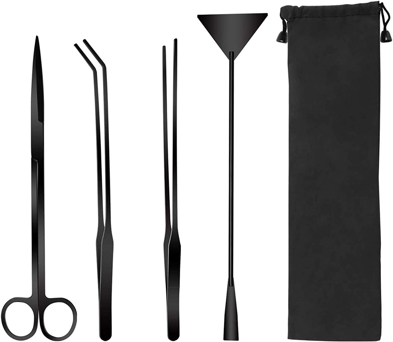 GEHARTY Aquarium Aquascape Tools Kits, 4 in 1 Stainless Steel Aquascaping Plant Tools, Scissors Tweezers Spatula Tools, Aquascaping Tools Sets for Fish Starter Kits Clean Aquarium Tank(Black)