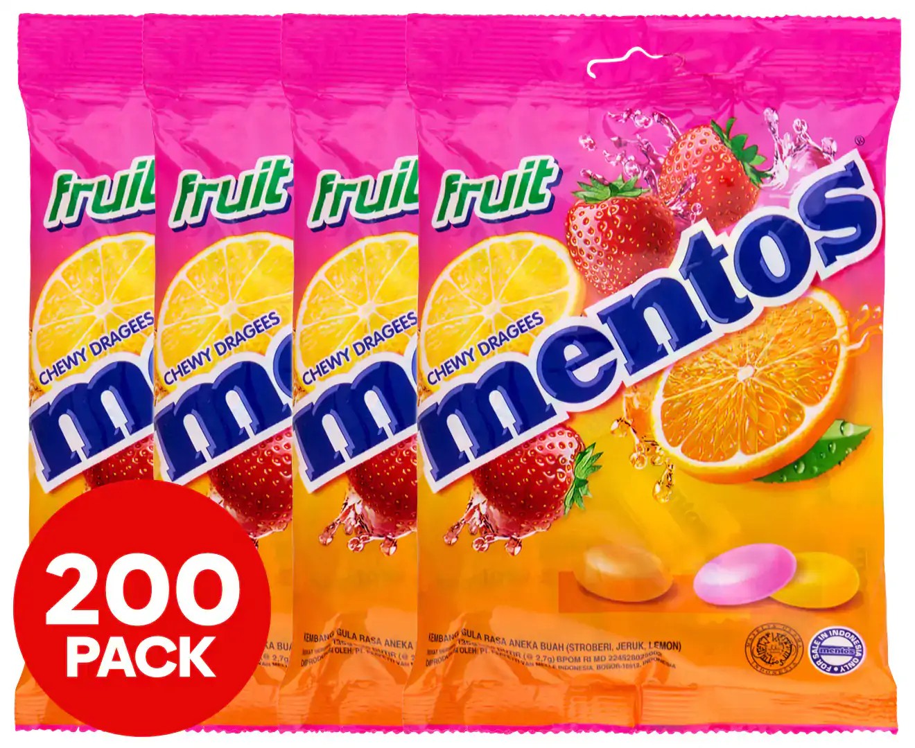 4 X Mentos Fruit Chews 50Pk 135G