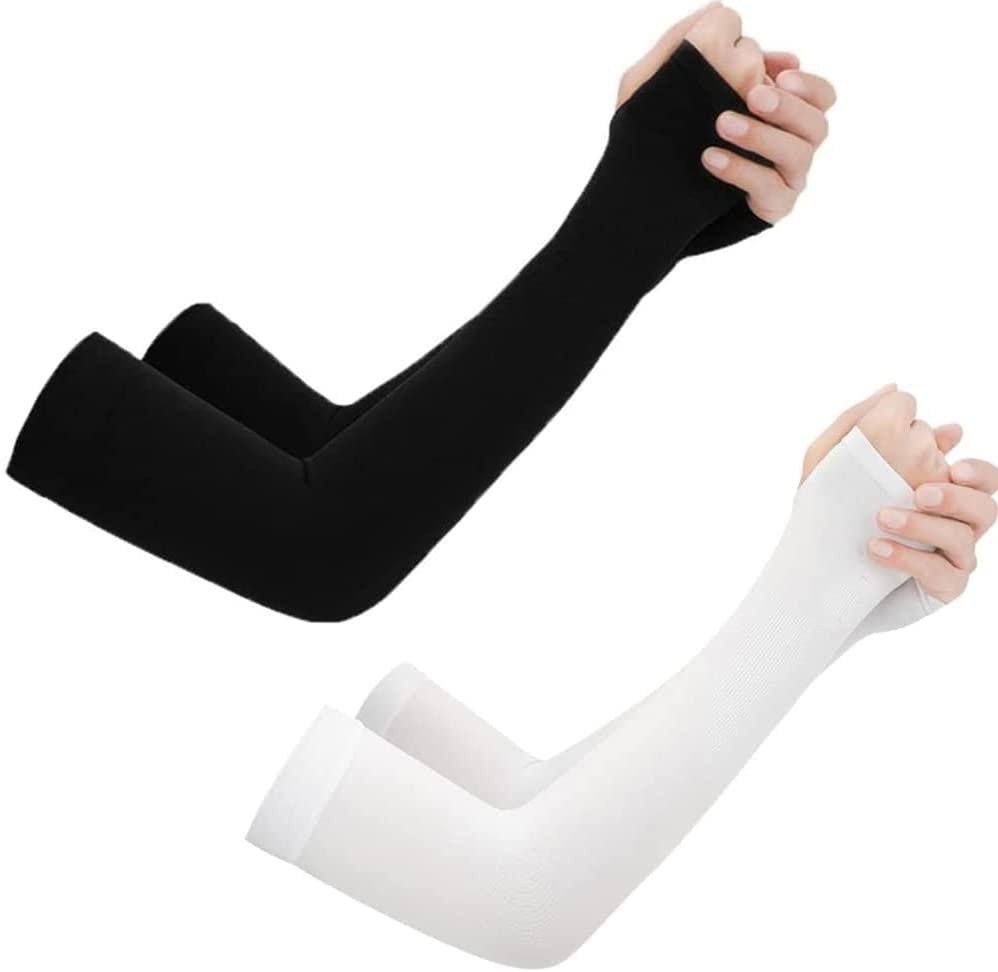 T Tersely 2 Pack UPF 50 Arm Sleeves with Thumb Hole for Women Men Youth, UV Sun Protection Compression Cooling Sleeves to Cover Arm Tattoo