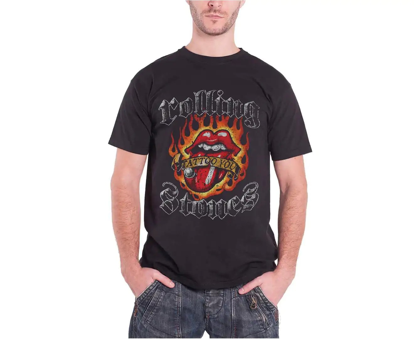 The Rolling Stones T Shirt Tattoo You Flaming Tongue Official Mens – Black