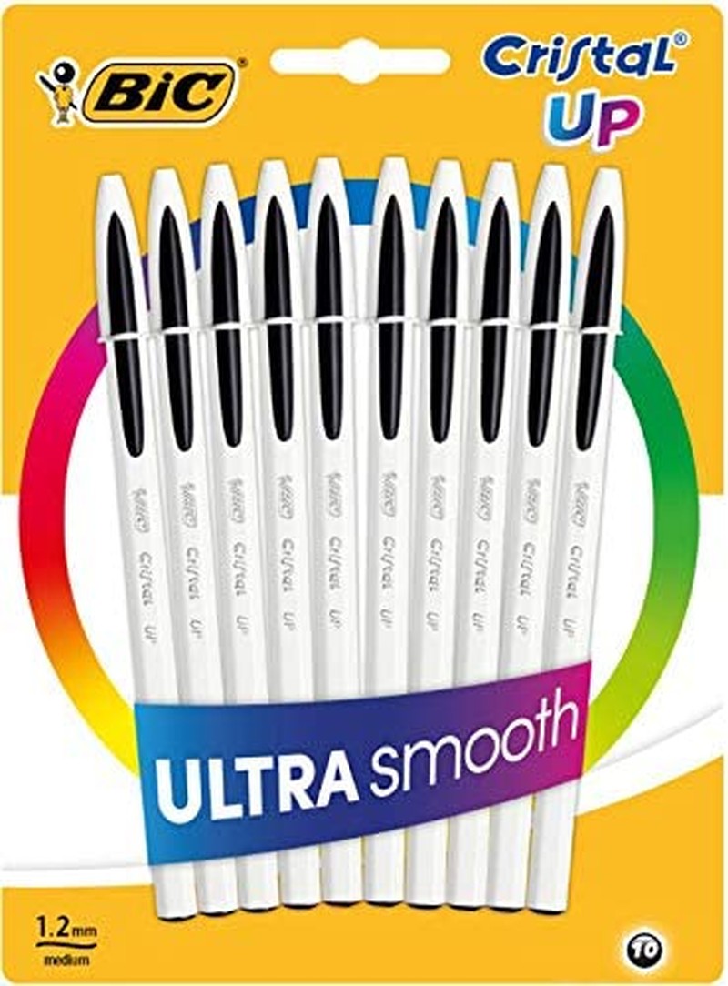 BIC 959379 Cristal up Smooth Writing Ballpoint Pens Wide Point (1.2 Mm)- Black, Pack of 10