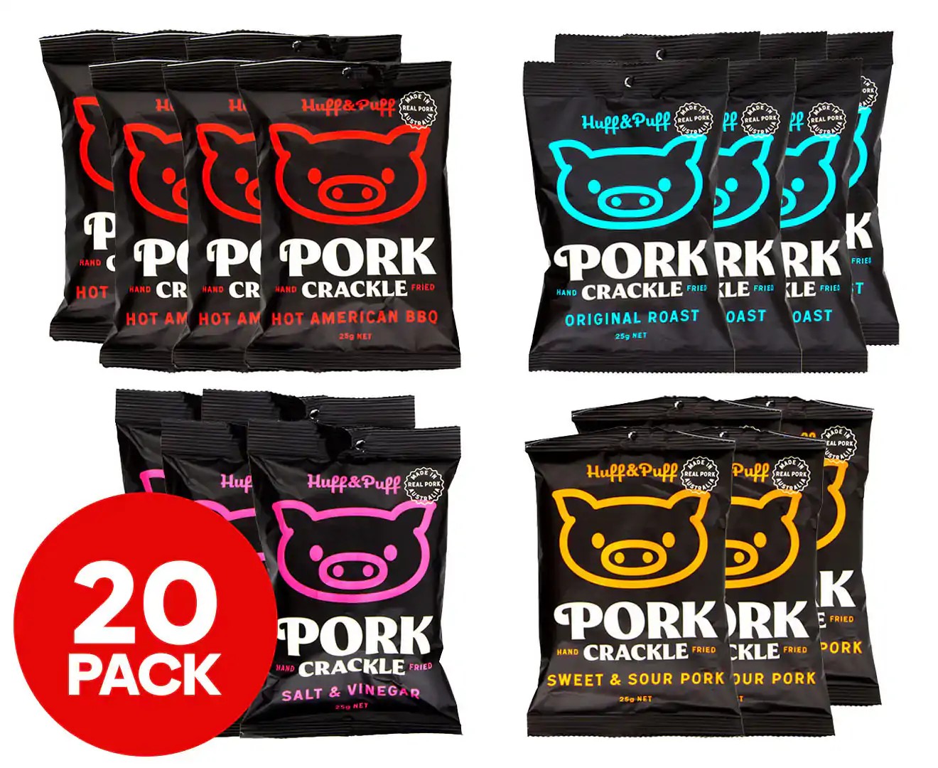 2 X 10Pk Huff & Puff Pork Crackle Variety Pack 25G