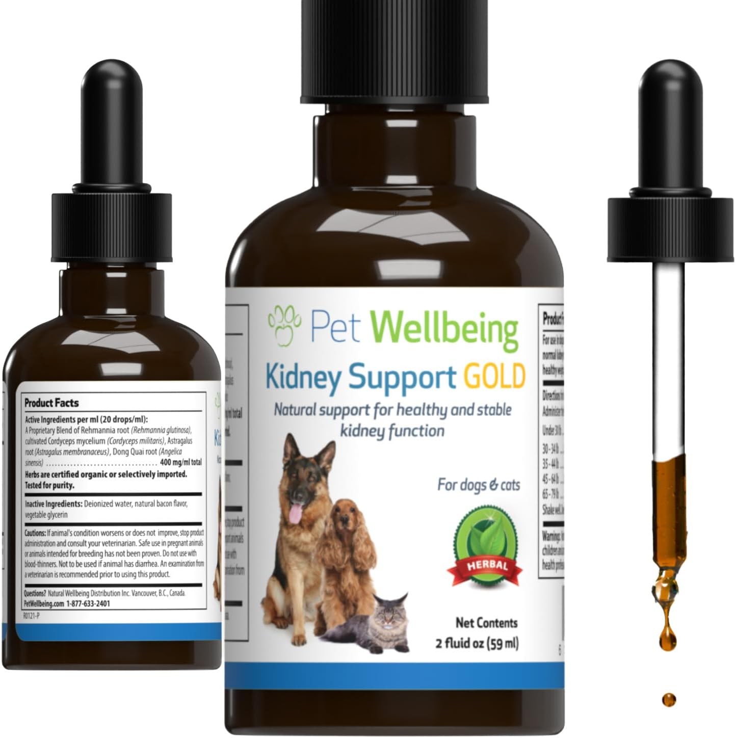 Pet Wellbeing – Kidney Support Gold for Cats – Natural Support for Feline Kidney Health – 2Oz (59Ml)