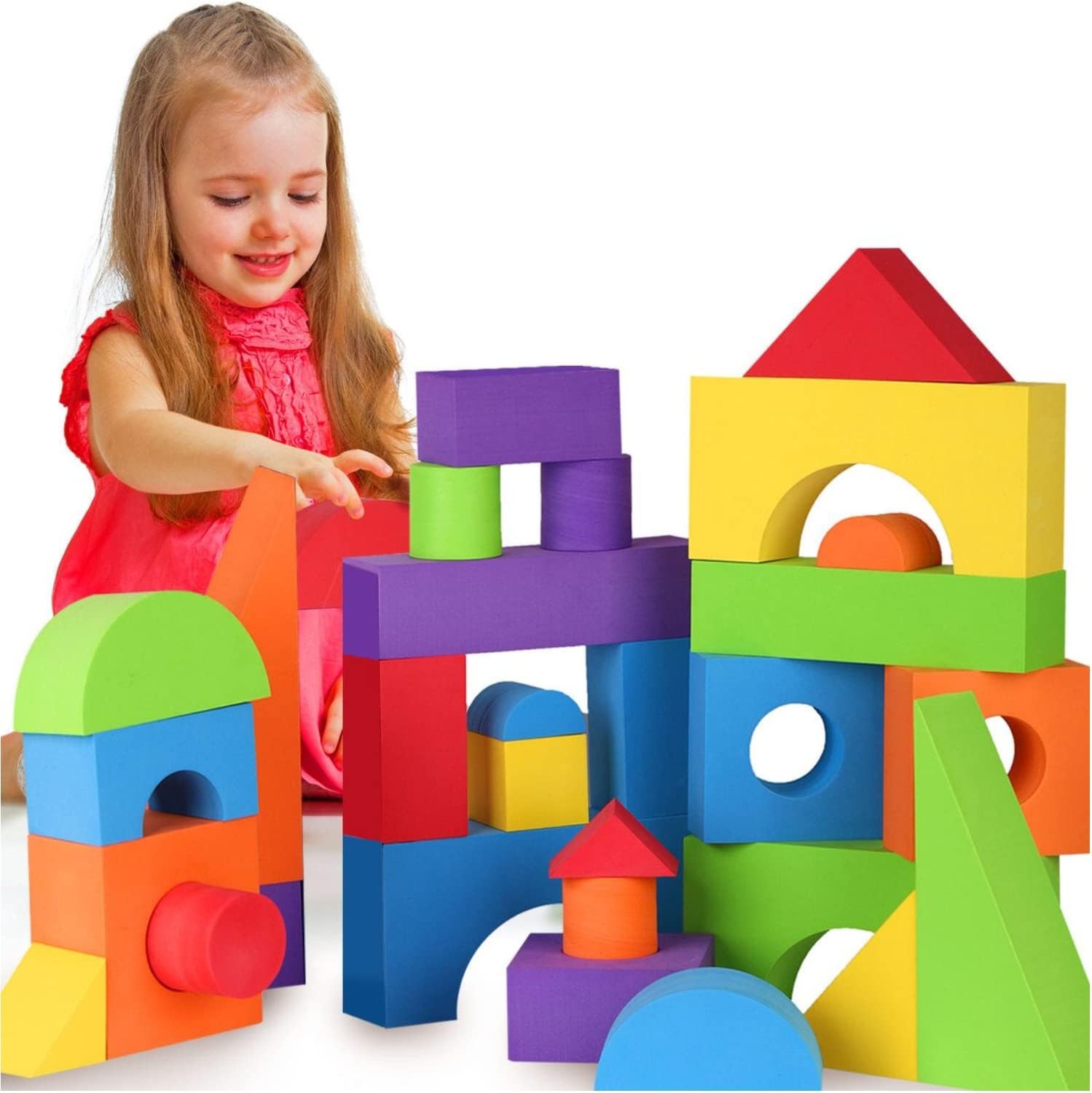 Large Building Foam Blocks for Toddlers – 30 Piece Giant Jumbo Big Building Blocks – Variety Shapes and Colors – Waterproof, Washable, Stackable, Non-Toxic Construction Daycare Preschool Toys