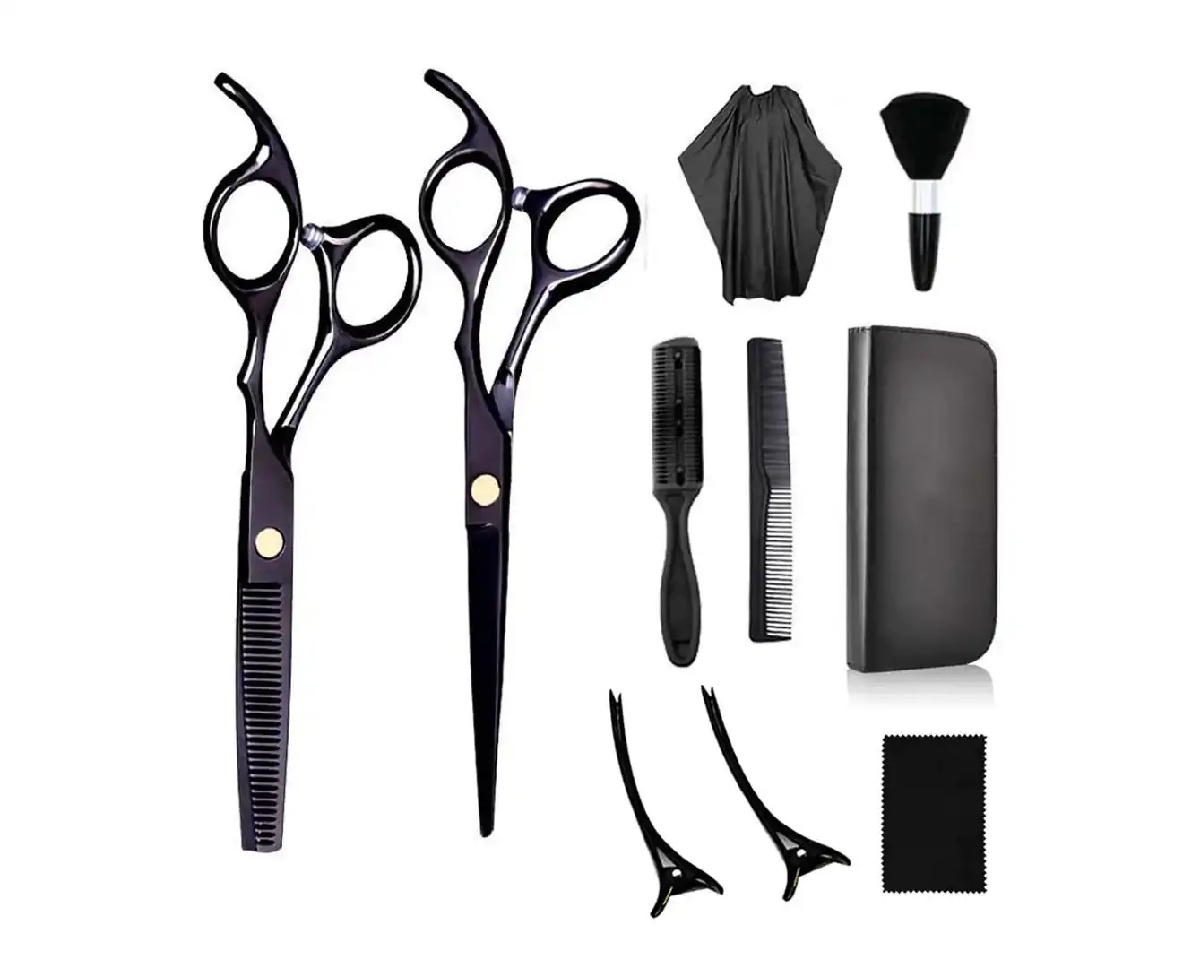 10 PCS Hair Cutting Scissors Set, Professional Haircut Scissors Kit for Barber, Salon, Home – Black