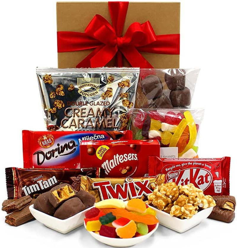 Chocolate Gift Hamper with Twix, Maltesers, Kitkat, Caramel Popcorn, Chocolate Honeycomb, Tim Tams, Party Mix – Sweet & Dessert Hamper for Birthdays, Christmas, Easter, Thanksgiving, Anniversaries