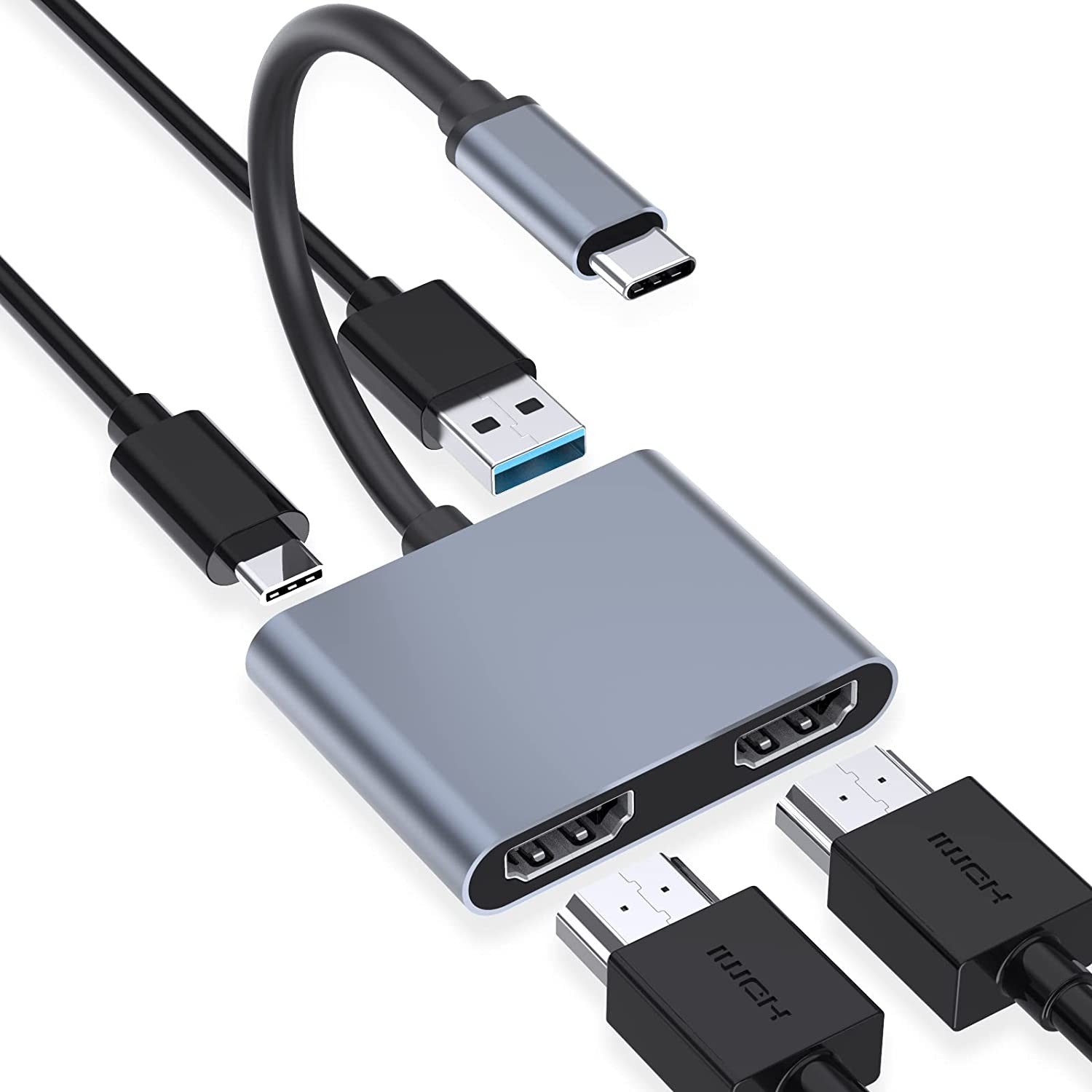 GOPALA Triple Display USB C Hub with Dual HDMI Hub Adapter, USB C to 2 HDMI 4K, USB3.0, 100W PD Supports Single 4K@30Hz and Dual 1080P@30Hz Compatible with Dell/Hp/Lenovo/Macbook Laptop Pro