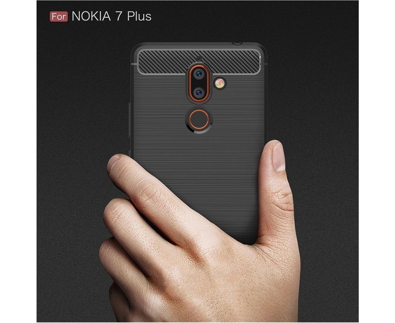 Black for NOKIA 7 plus Shockproof Protective Carbon TPU Back Cover anti Knock Case