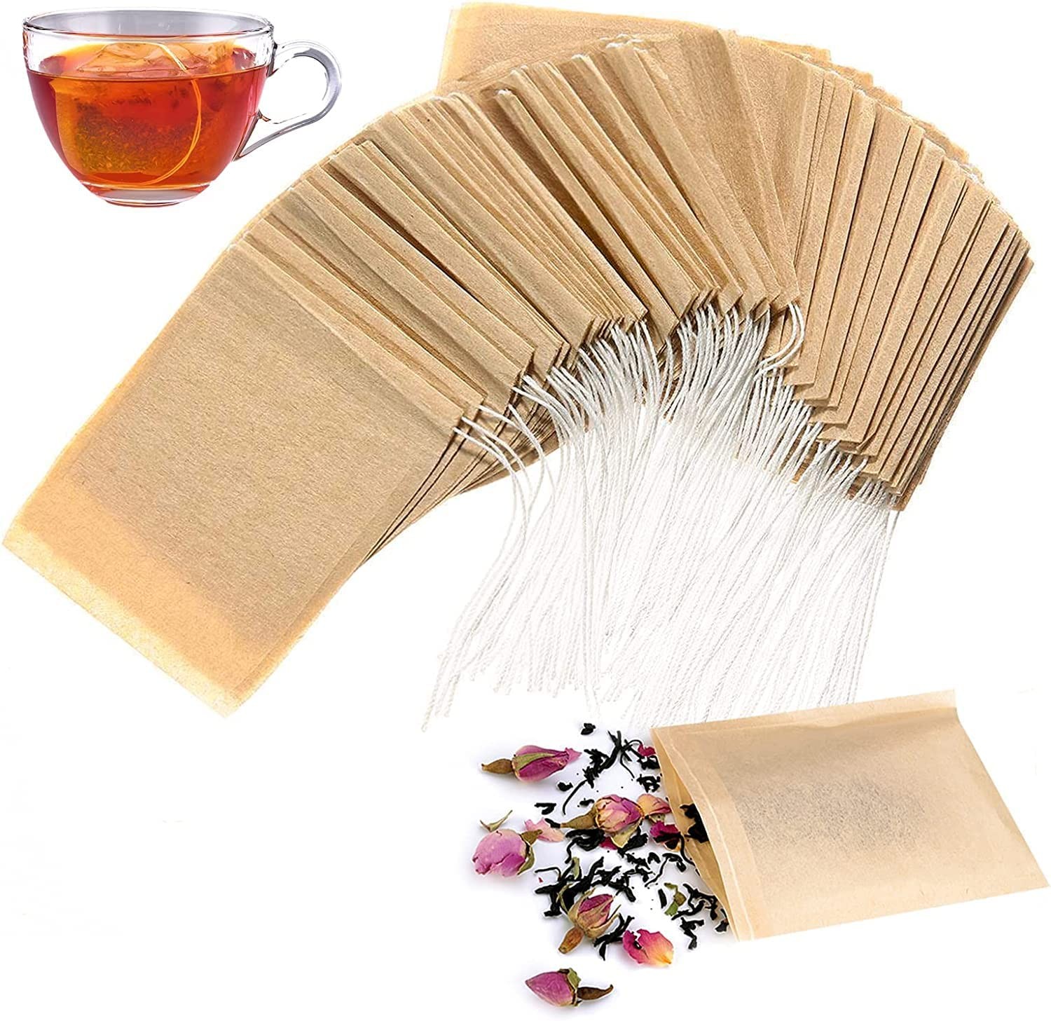 300 Pcs Disposable Tea Filter Bags Empty Cotton Drawstring Seal Filter Tea Bags for Loose Leaf Teal, Wood Pulp Material, Unbleached Empty Tea Infuser Sachets, 2.76X3.54″