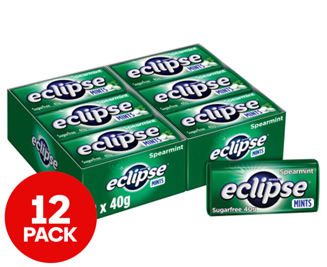 12 X Eclipse Sugarfree Mints Tin Spearmint 40G