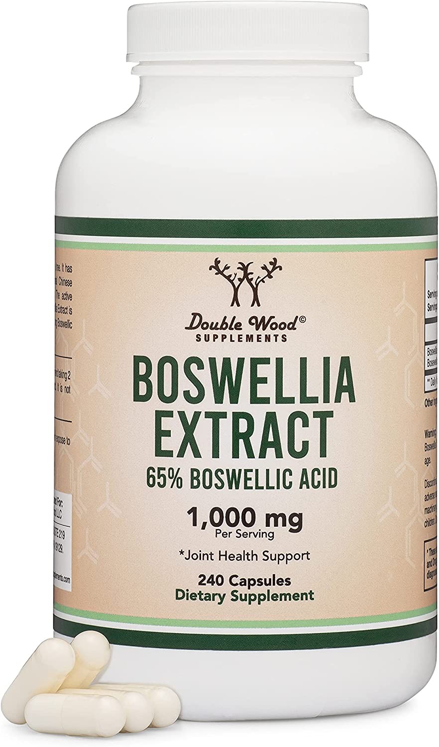 Boswellia Serrata – 240 Capsules (Max Strength 1,000Mg of 65% Boswellic Acid Extract) for Joint Support and Joint Health, Made and Tested in the USA, by Double Wood Supplements