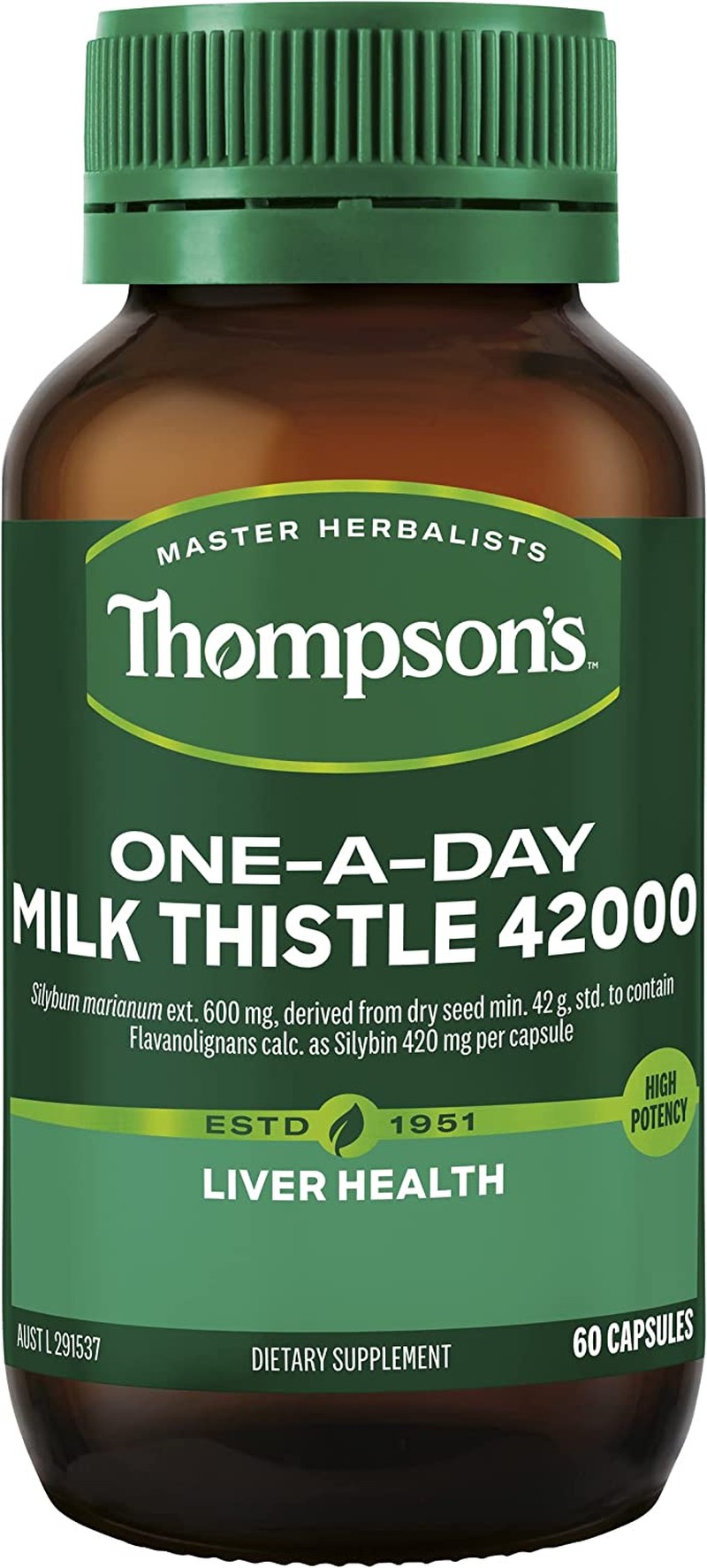 Thompson’S One-A-Day Milk Thistle 42000Mg 60 Capsules | Digestive Health | Healthy Liver Function | Detoxification | Antioxidant