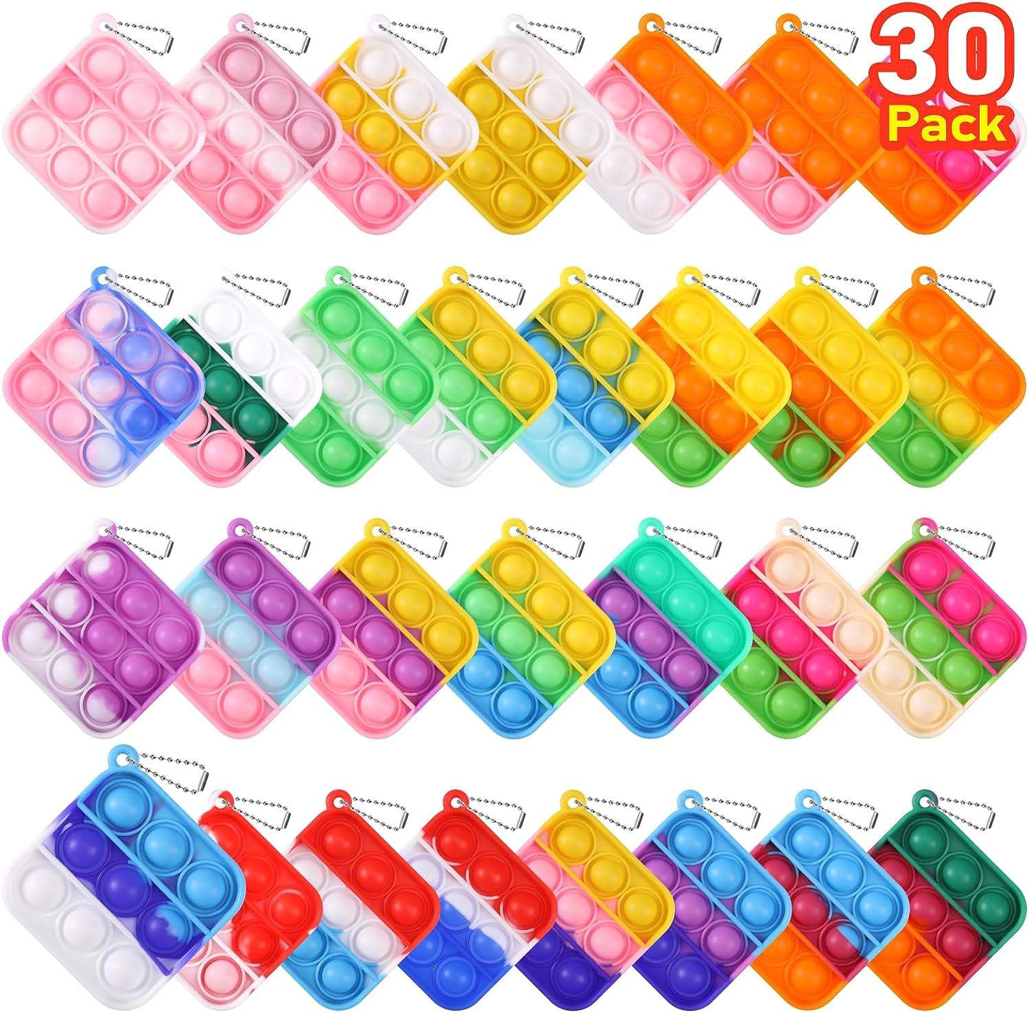 Pop Fidget Keychain It Mini Fidget Toys Bulk 30 Pack Party Favors for Kids 4-8,8-12 Year Boys Girls Push Pops Bulk Toys Its Small Prizes for Kids Classroom Party Favors Bubble Poppers Figetsss