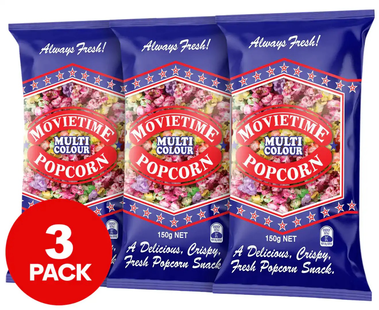 3 X Movietime Popcorn Multi-Colour 150G