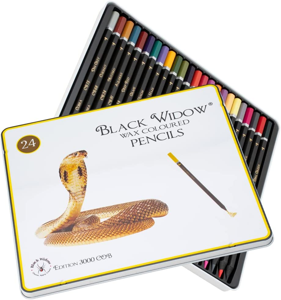 Black Widow Colored Pencils for Adults – 24 Coloring Pencils with Smooth Pigments – Best Color Pencil Set for Adult Coloring Books and Drawing