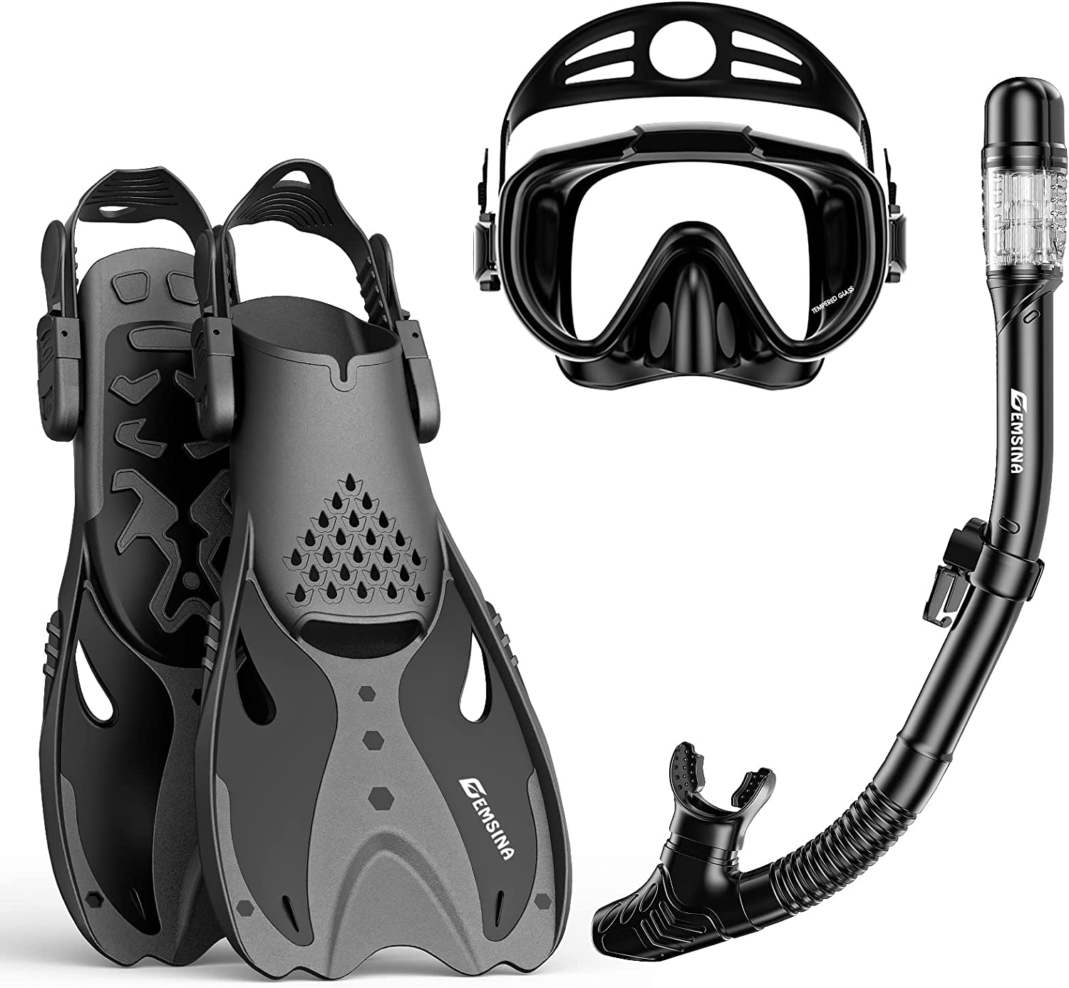 Emsina Mask Fin Snorkel Set With Adult Snorkeling Gear, Panoramic View 