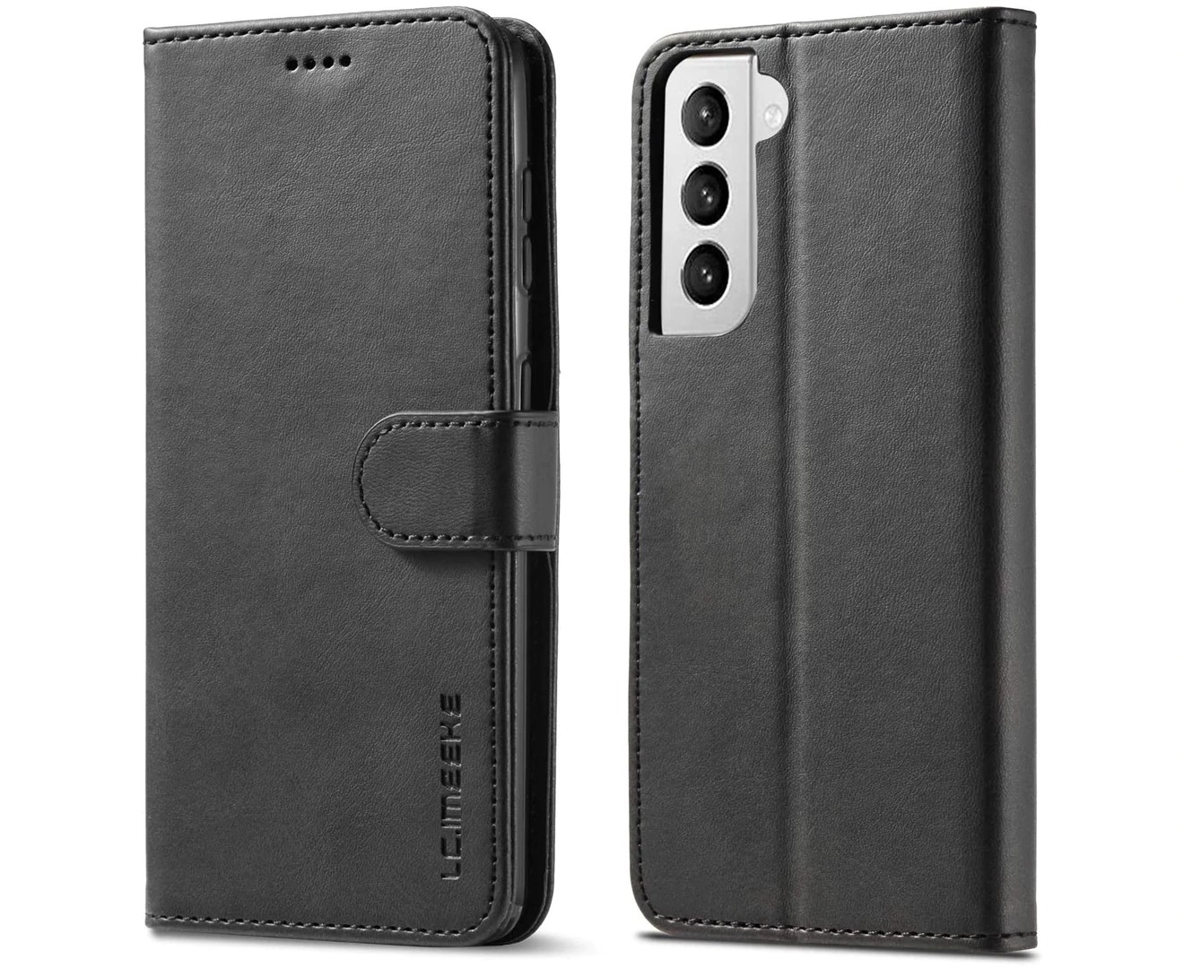 For Samsung Galaxy S21 5G Premium Leather Wallet Flip Case Cover – Classic Black