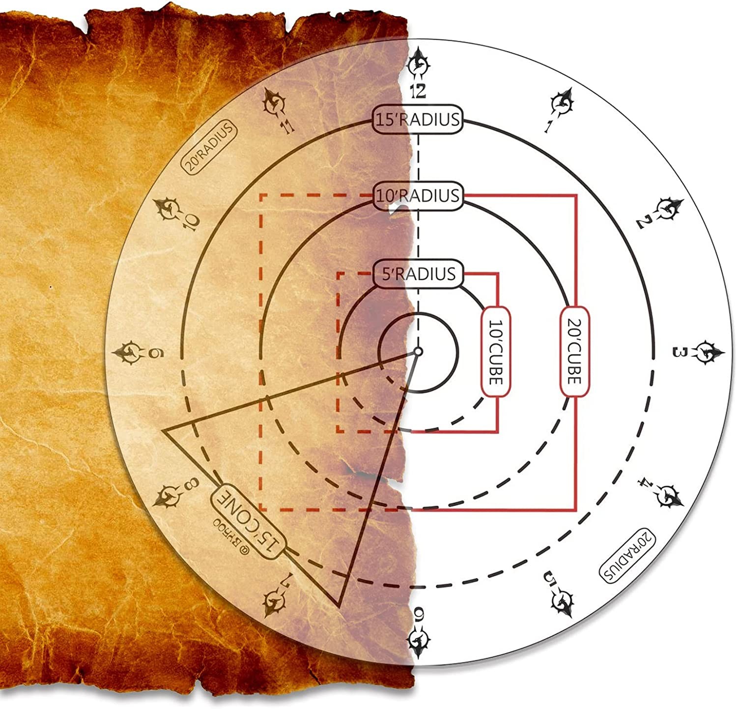 Byhoo Spell AOE Damage Marker D&D Area Effect Template – 1″ Grid or Hex Tabletop Game Mat RPG Gaming Accessories for Dungeons and Dragons 5E Pathfinder and Other Ttrpgs