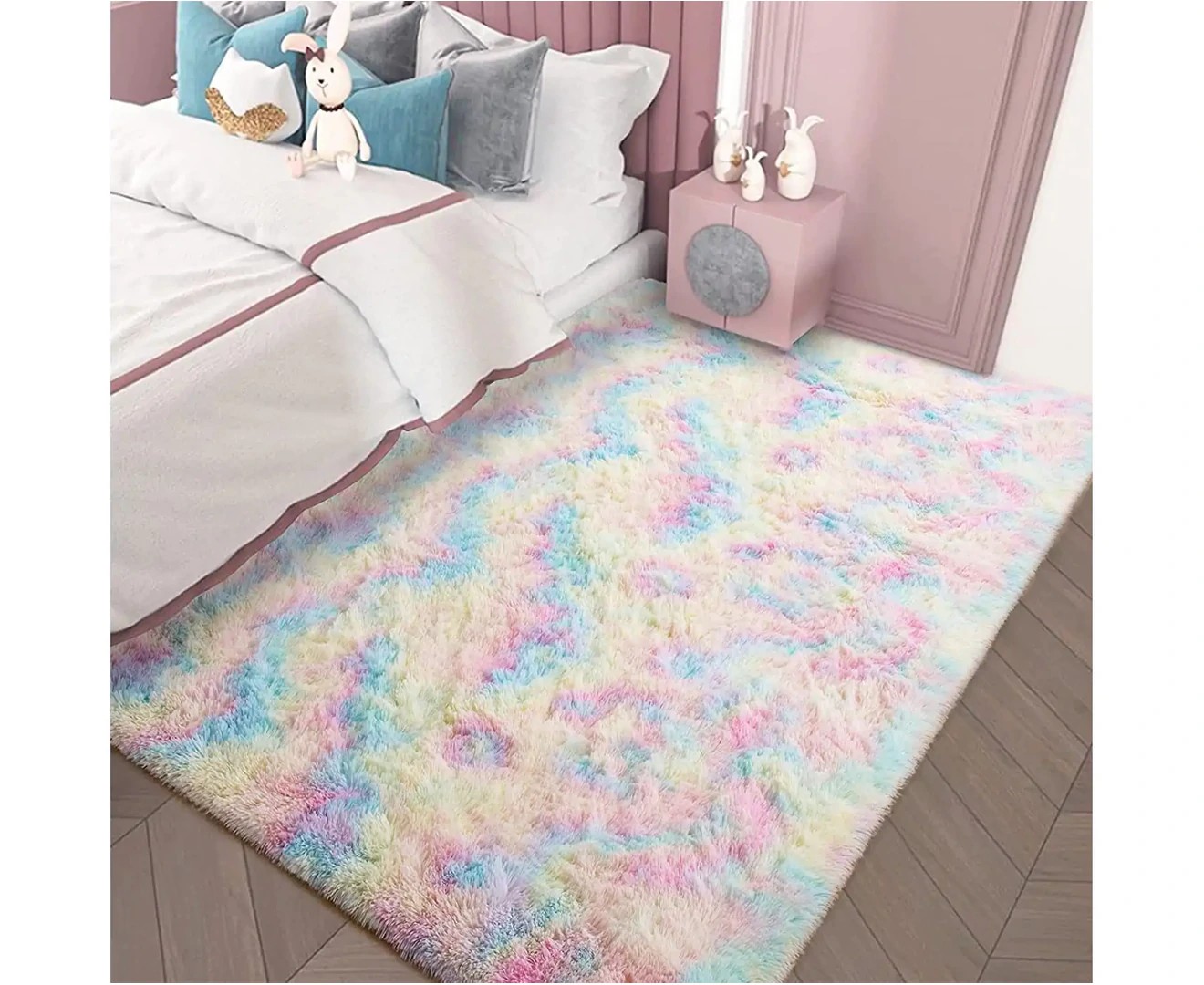 Girls Rug for Bedroom Kids Room Luxury Fluffy, Super Soft Rainbow Area Rugs Cute Colorful Carpet for Nursery Toddler Home