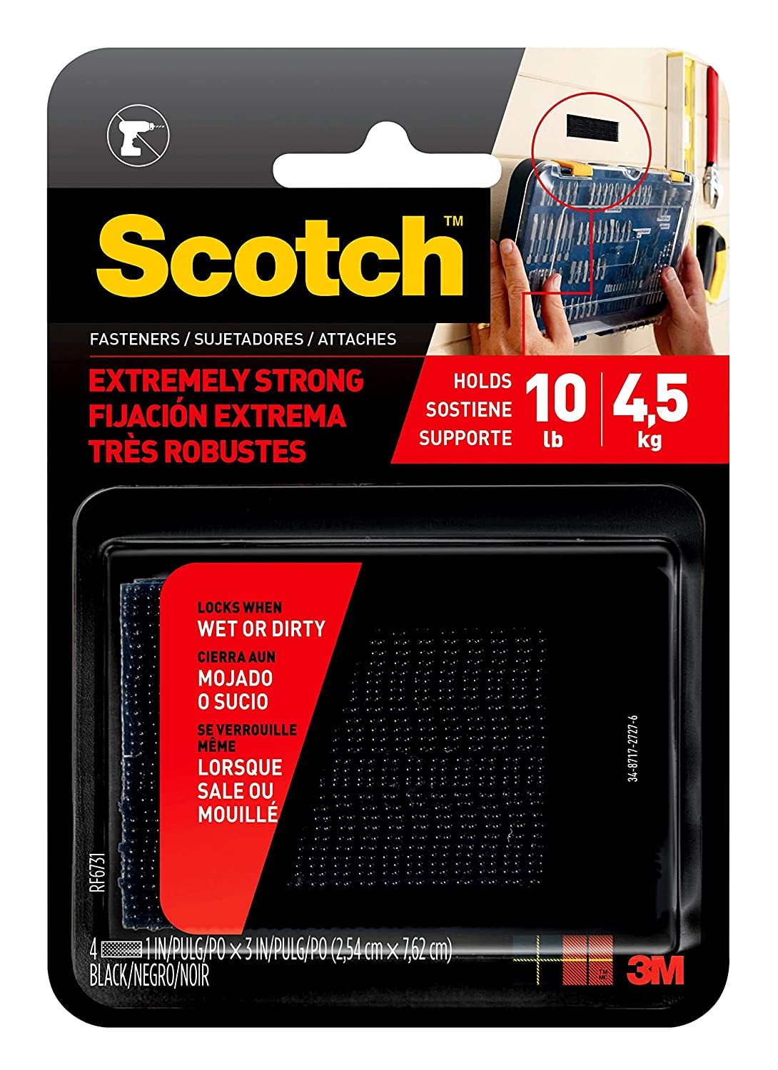 Scotch Extreme Fasteners Black 2.5Cm X 7.6Cm Strips RF6731 (Pack of 2)