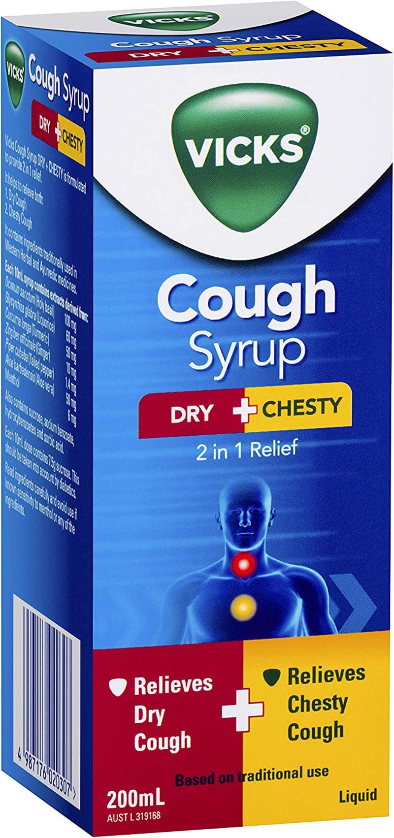 Vicks Cough Syrup Dry + Chesty, 200Ml