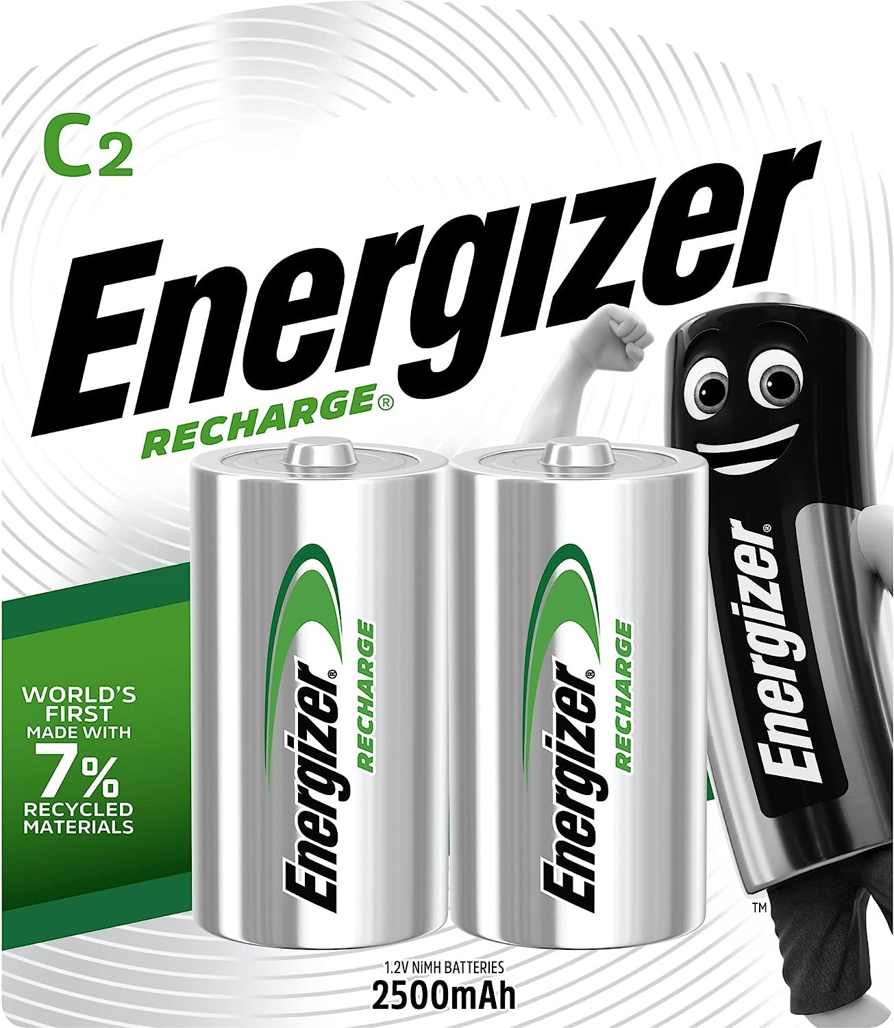 Energizer Recharge 2500Mah C Batteries (2 Pieces)