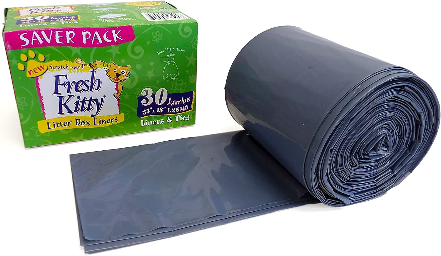 30 Count Fresh Kitty Litter Box Liners Super Thick, Durable, Easy Clean up Jumbo Scented, Bags with Ties for Pet Cats