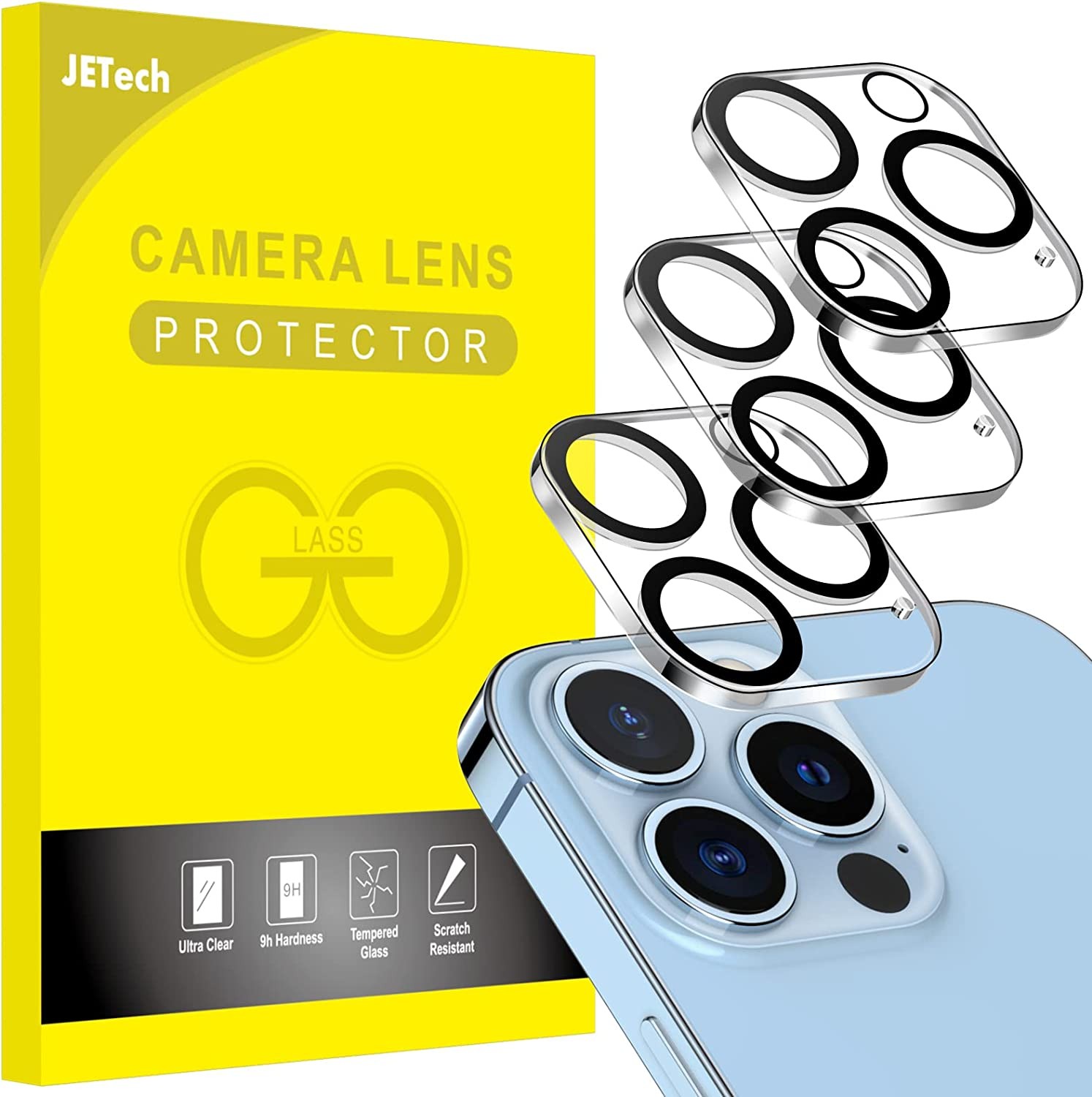 Jetech Camera Lens Protector Compatible with Iphone 13 Pro Max 6.7-Inch and Iphone 13 Pro 6.1-Inch, 9H Tempered Glass, HD Clear, Anti-Scratch, Case Friendly, Does Not Affect Night Shots, 3-Pack