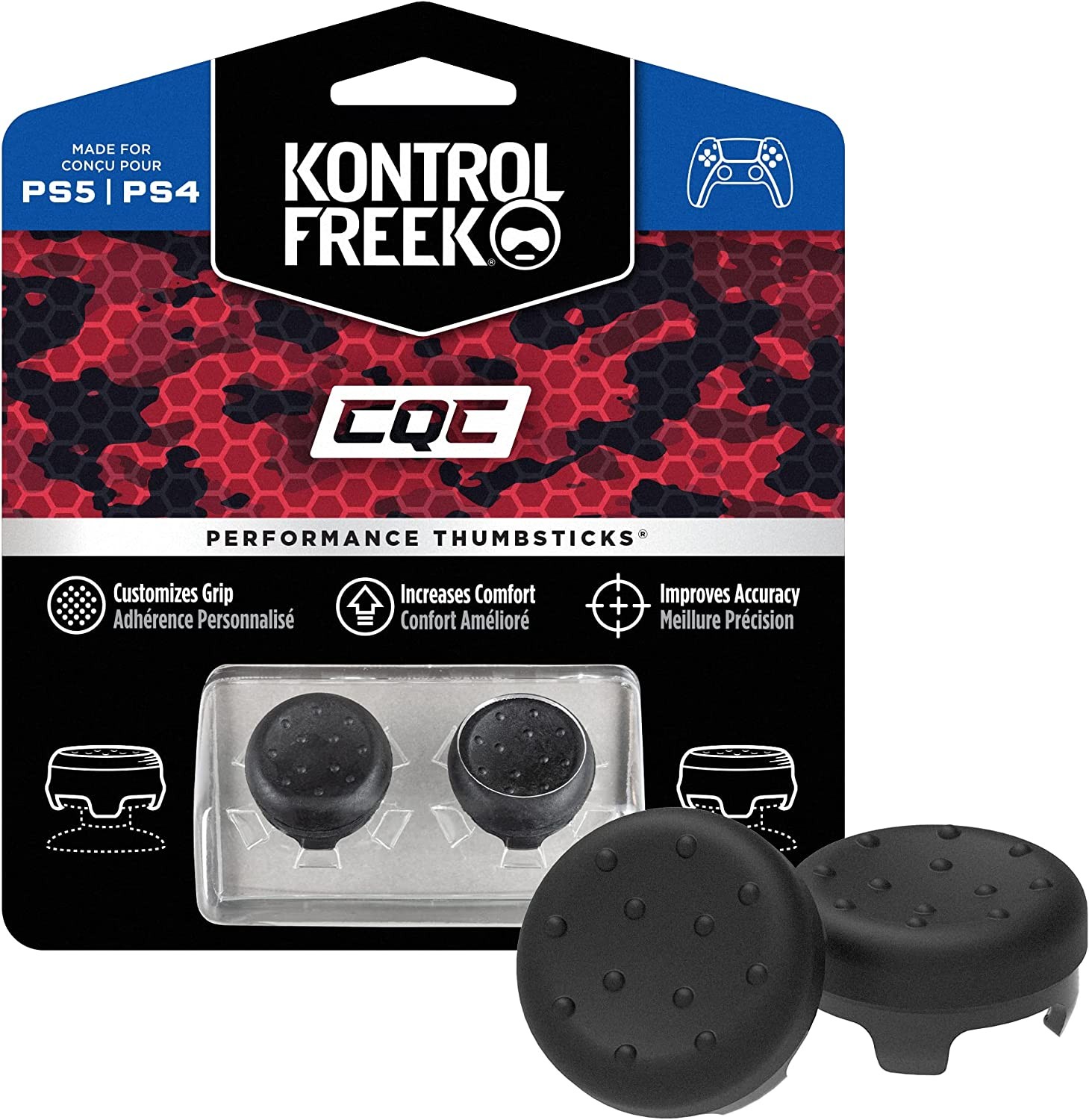 Kontrolfreek CQC for Playstation 4 (PS4) and Playstation 5 (PS5) Controller | Performance Thumbsticks | 2 Mid-Rise Concave | Black