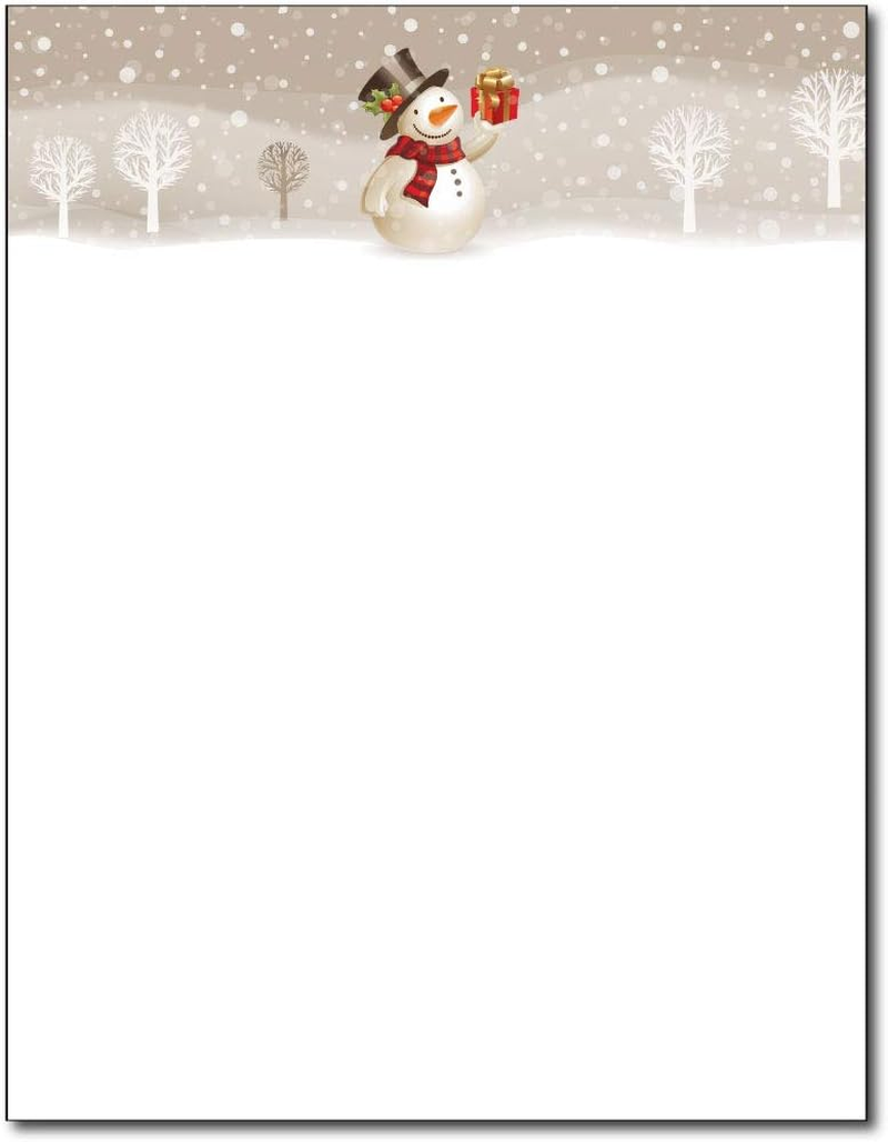 Snowman with Present Christmas Holiday Stationery – 80 Sheets – Great for Flyers, Invitations, or Letters