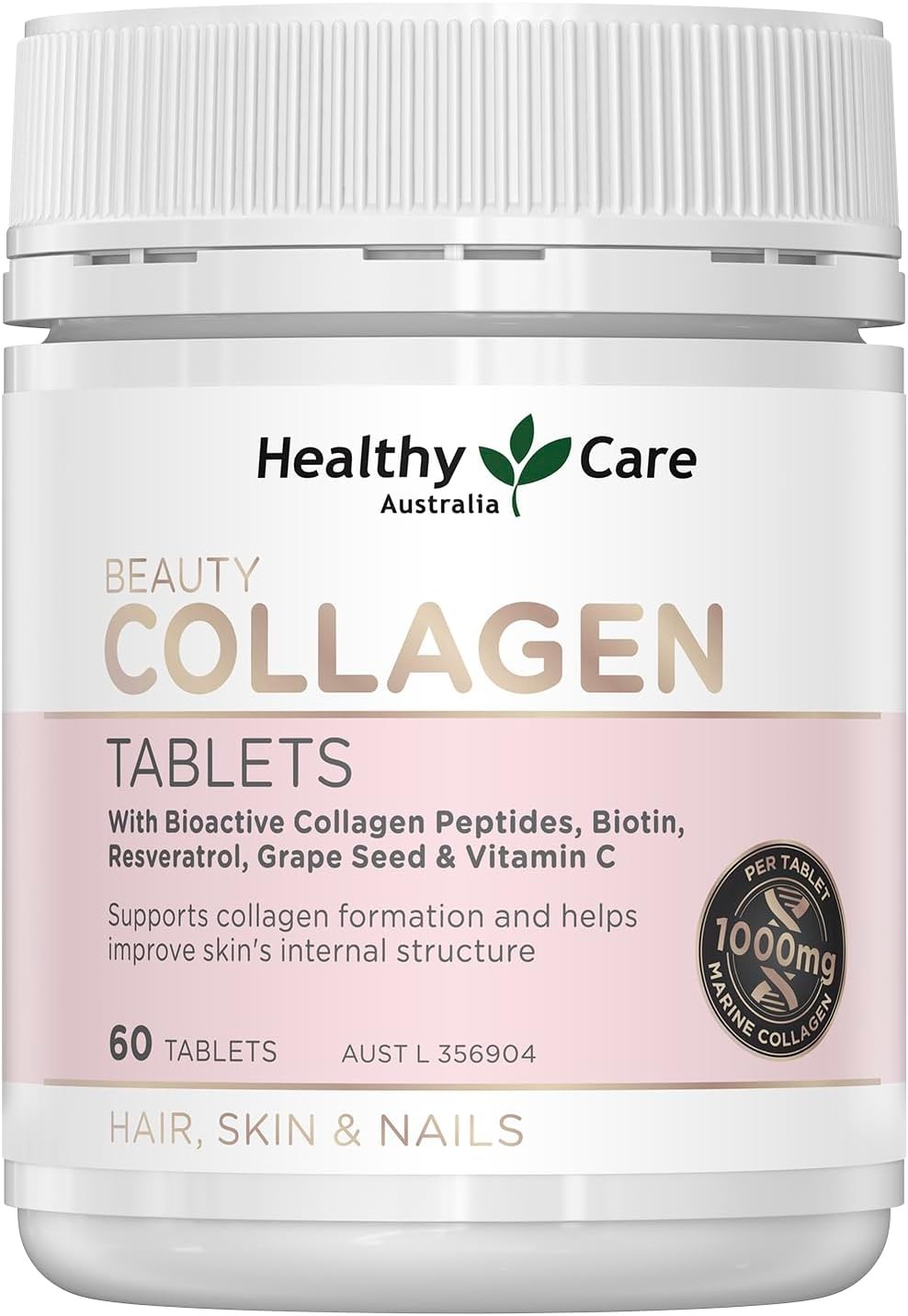 Healthy Care Beauty Collagen – 60 Tablets | with Bioactive Collagen Peptides, Biotin, Resveratrol, Grapeseed and Vitamin C