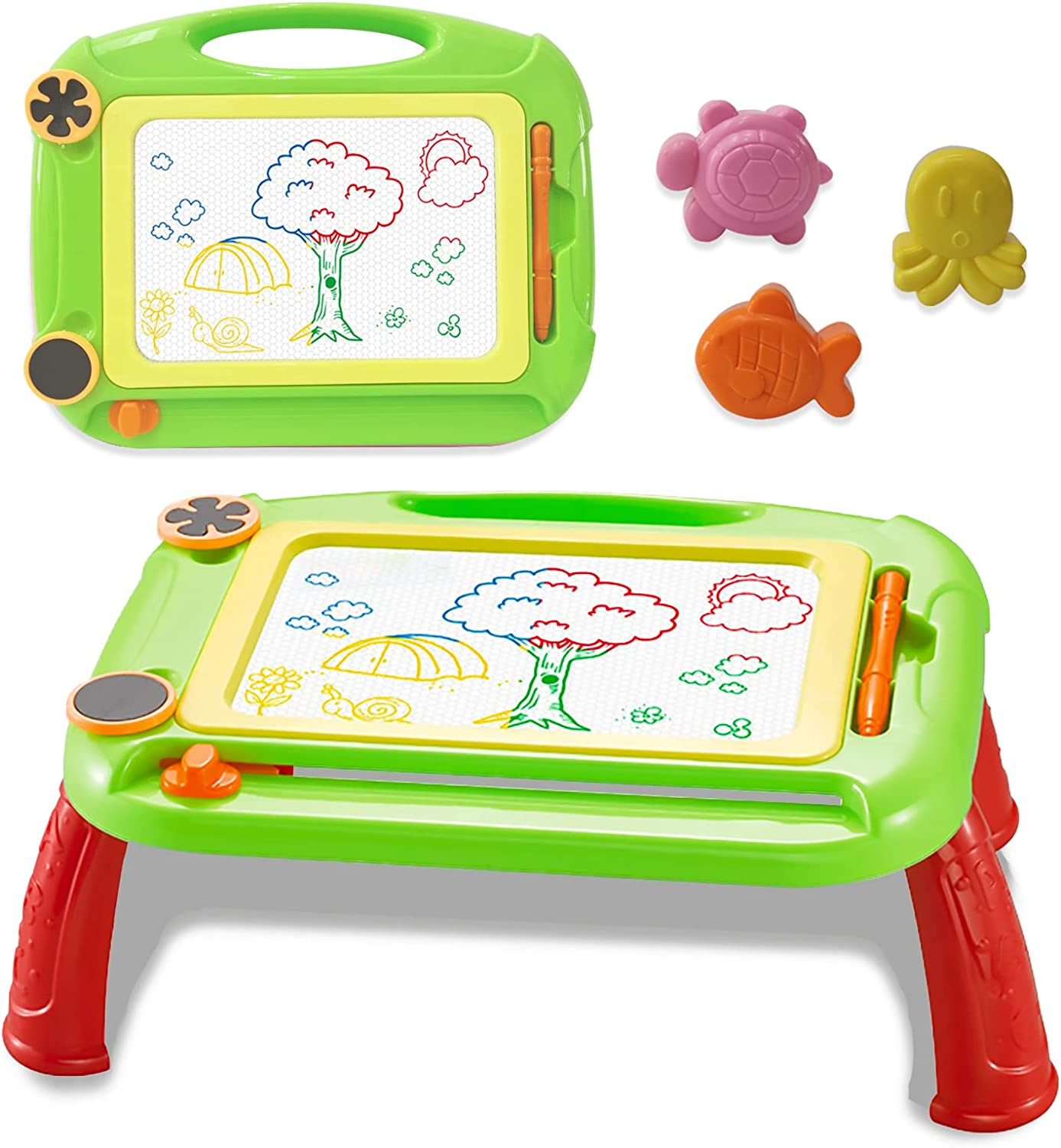 PELOSTA Magnetic Drawing Board for Boys Girls, Kids Toys Age 2-6 Magna Erasable Doodle Board for Writing Painting, Doodle Board with Pen&Stamp,Early Educational Toys for Toddler Christmas Gift(Green)