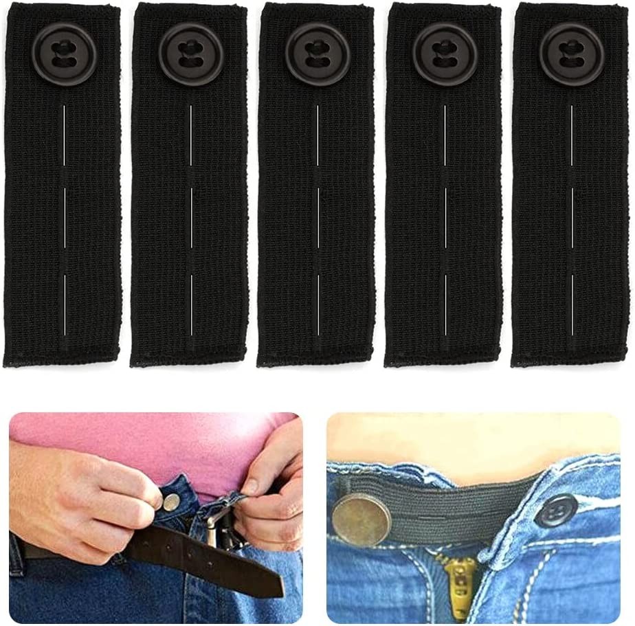 5PCS Adjustable Elastic Waist Extender Waistband Button Extenders for Jeans Pants Trousers Black