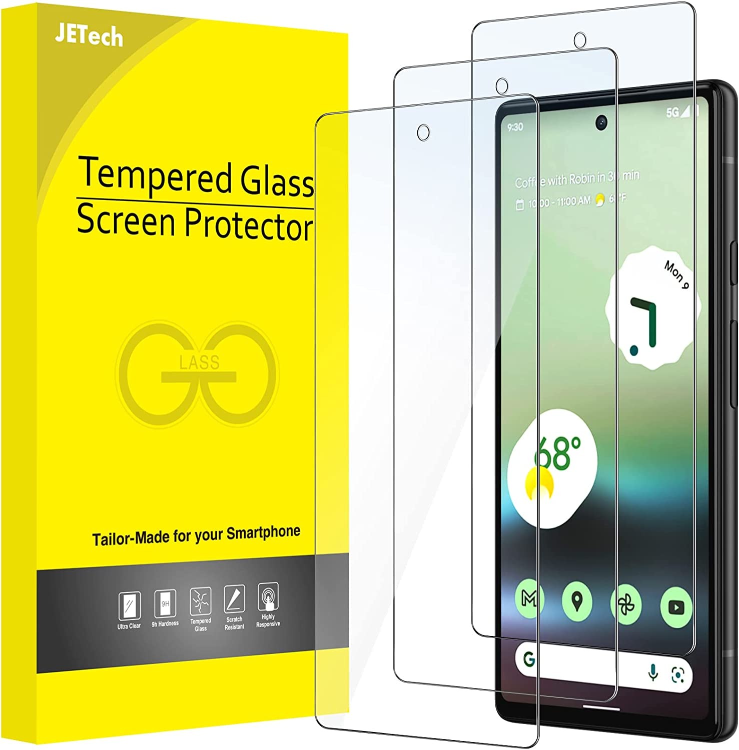 Jetech Screen Protector for Google Pixel 6A 6.1-Inch, Fingerprint Compatible, Tempered Glass Film, HD Clear, 3-Pack