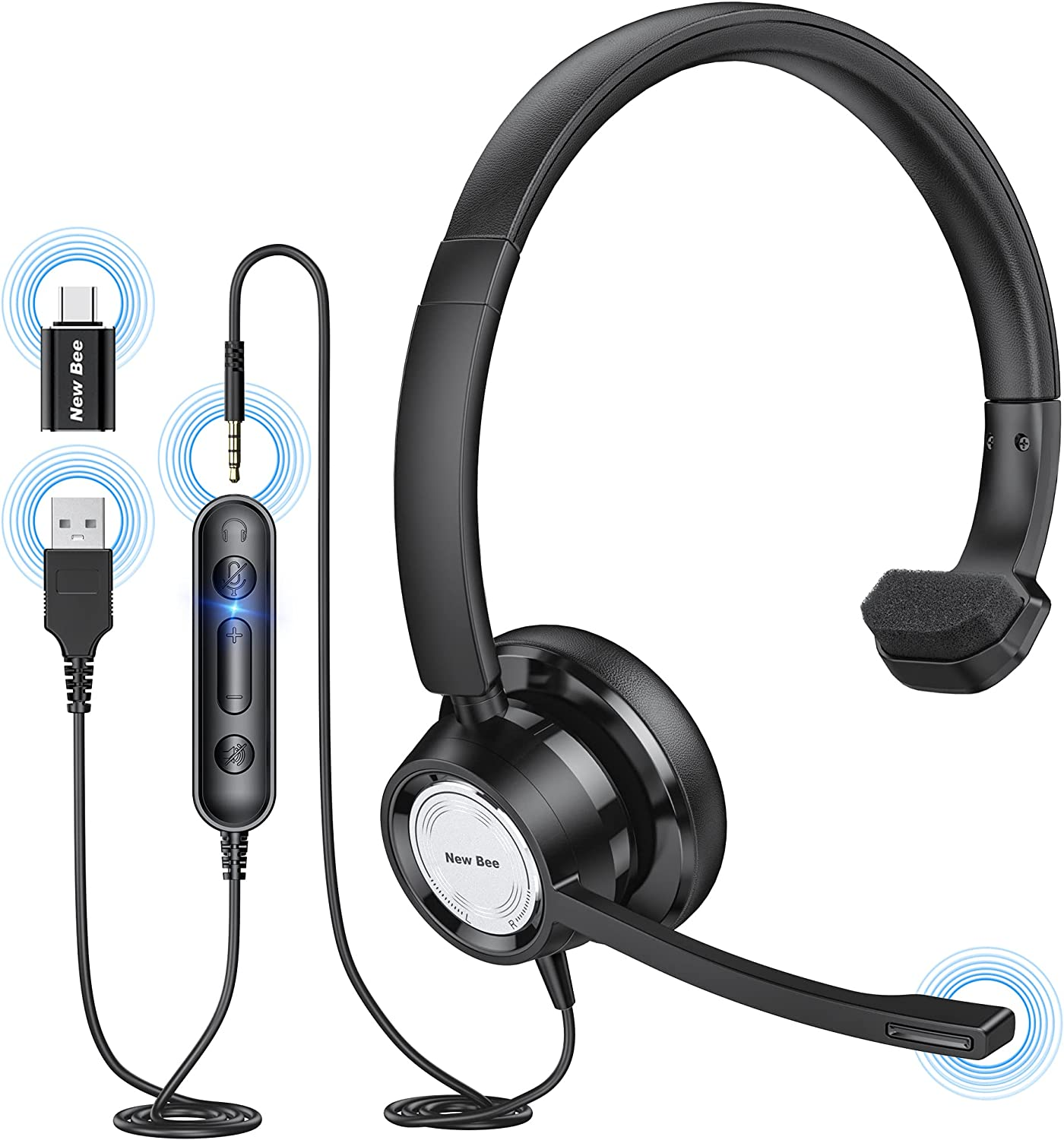 New Bee USB Headset with Microphone for PC Computer Headset