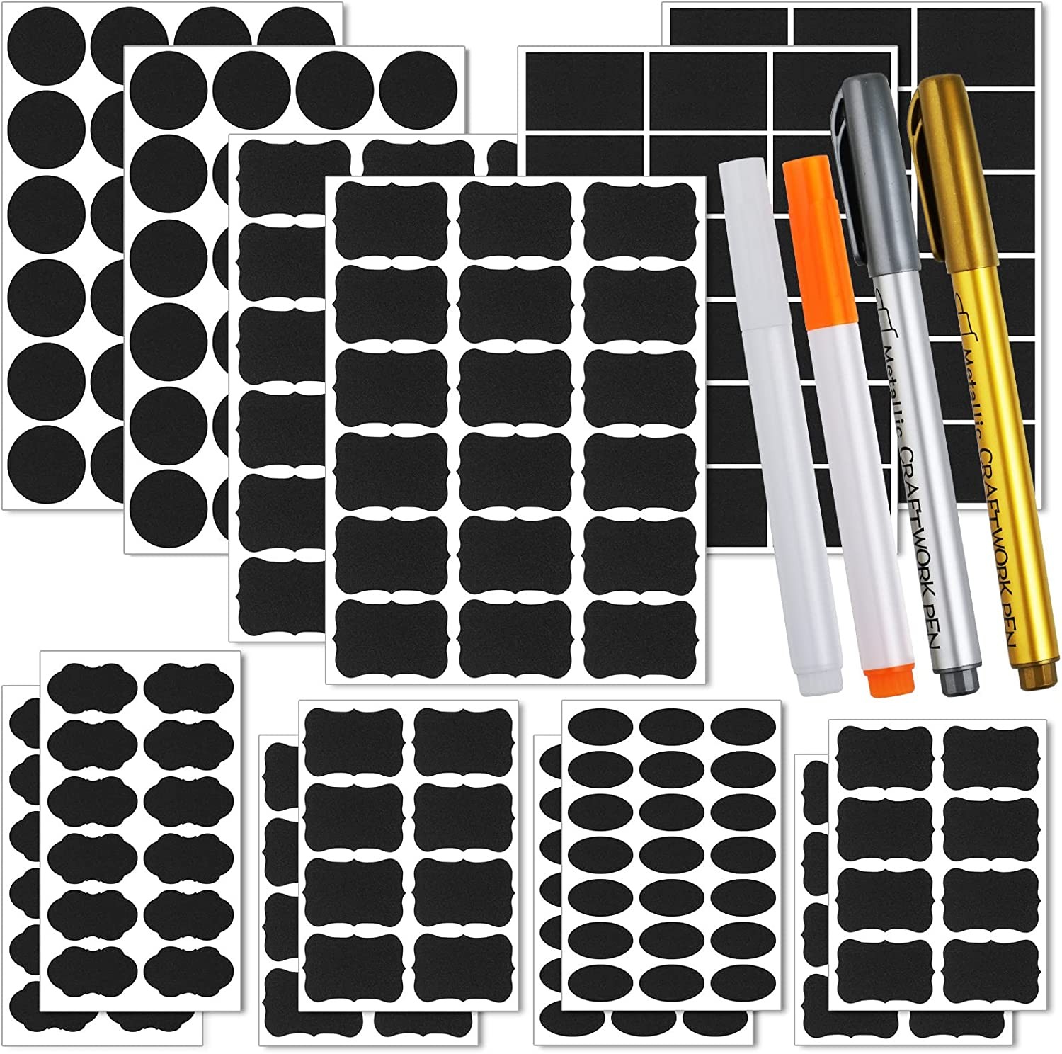 Hianjoo 14 Pieces 218 Chalkboard Labels, with 2 Permanent Marker 2 Erasable Chalk Pen Waterproof Reusable Blackboard Stickers Kit Removable Spice Label for Mason Jar Glass Bottle