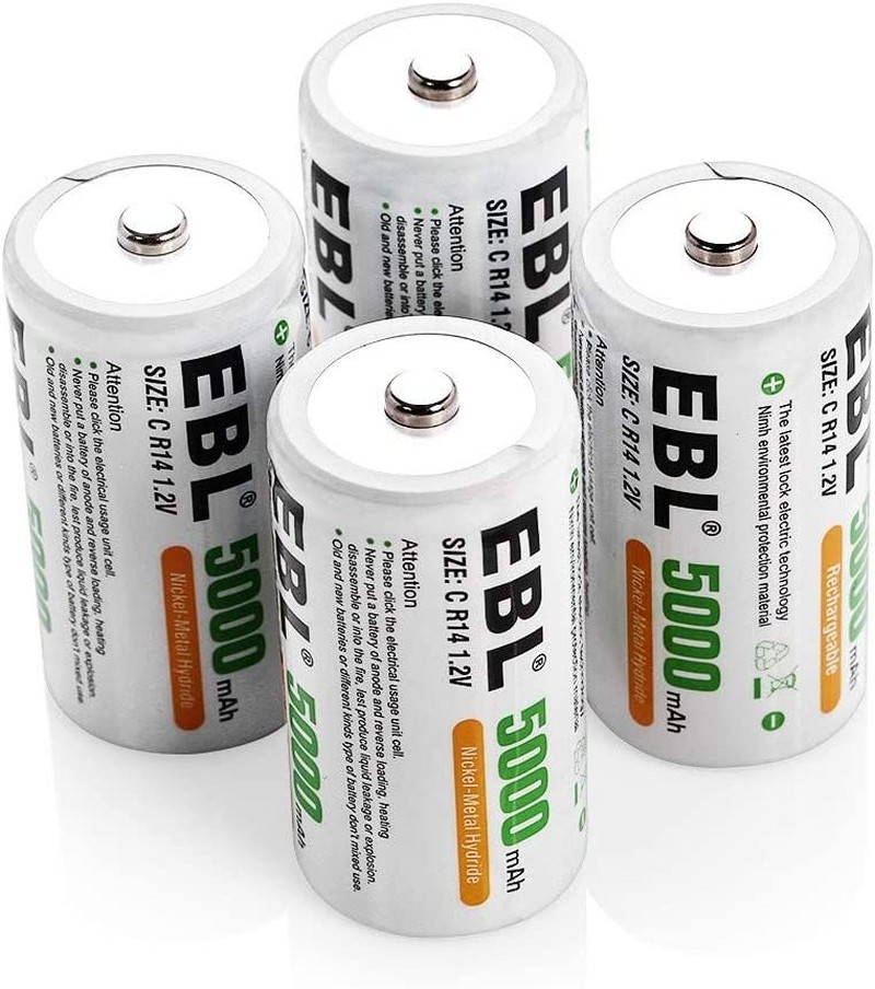 EBL 5000Mah High Capacity Ni-Mh Rechargeable C Batteries, 4 Pack (Battery Case Included)