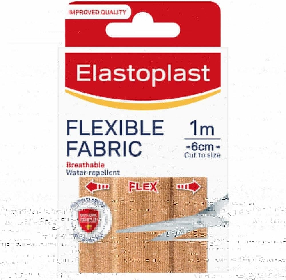 Elastoplast Flexible Fabric Wound Dressing Plaster -Breathable and Water Repellent to Protect against Dirt and Bacteria, Cut to Fit 1M X 6Cm Length