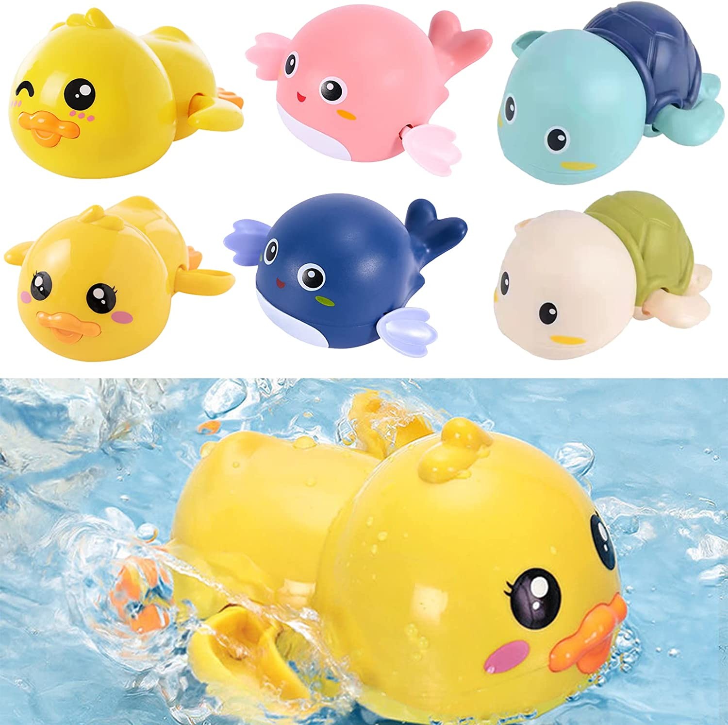 6 PCS Bath Toys, Bathtub Toys, Wind up Bathing Water Toy Bath Swimming Duck Toy, Swimming Tub Bathtub Pool Cute Swimming Duck Toys (A)